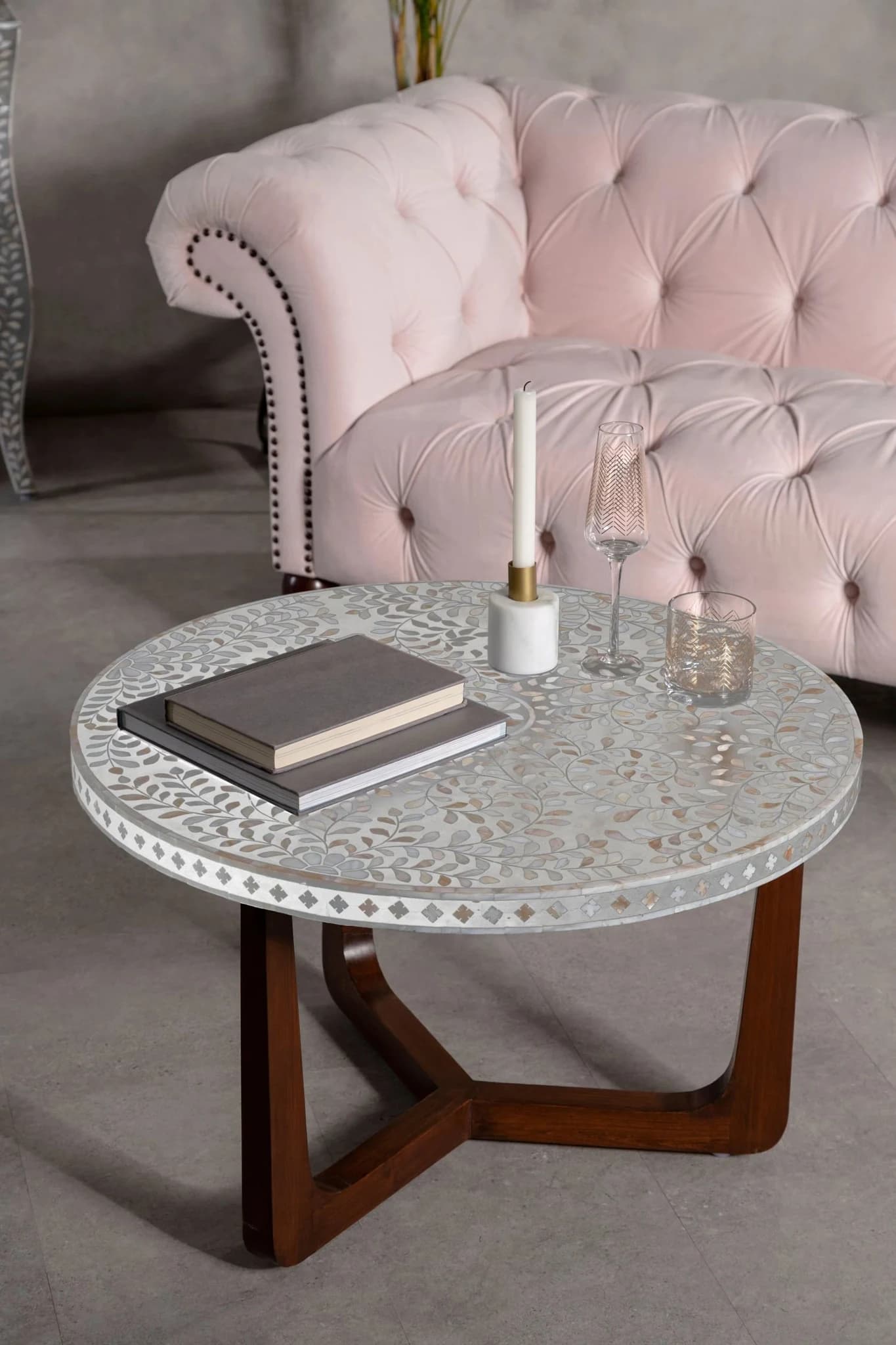 Suri 3 Seat Pale Pink Velvet Modern Chesterfield Sofa - Seating, photo 6 of 8