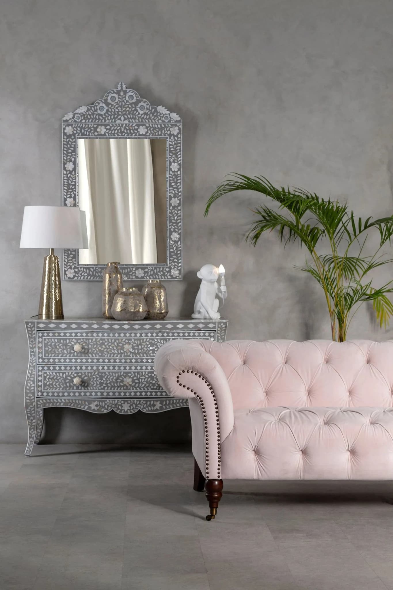 Suri 3 Seat Pale Pink Velvet Modern Chesterfield Sofa - Seating, photo 5 of 8