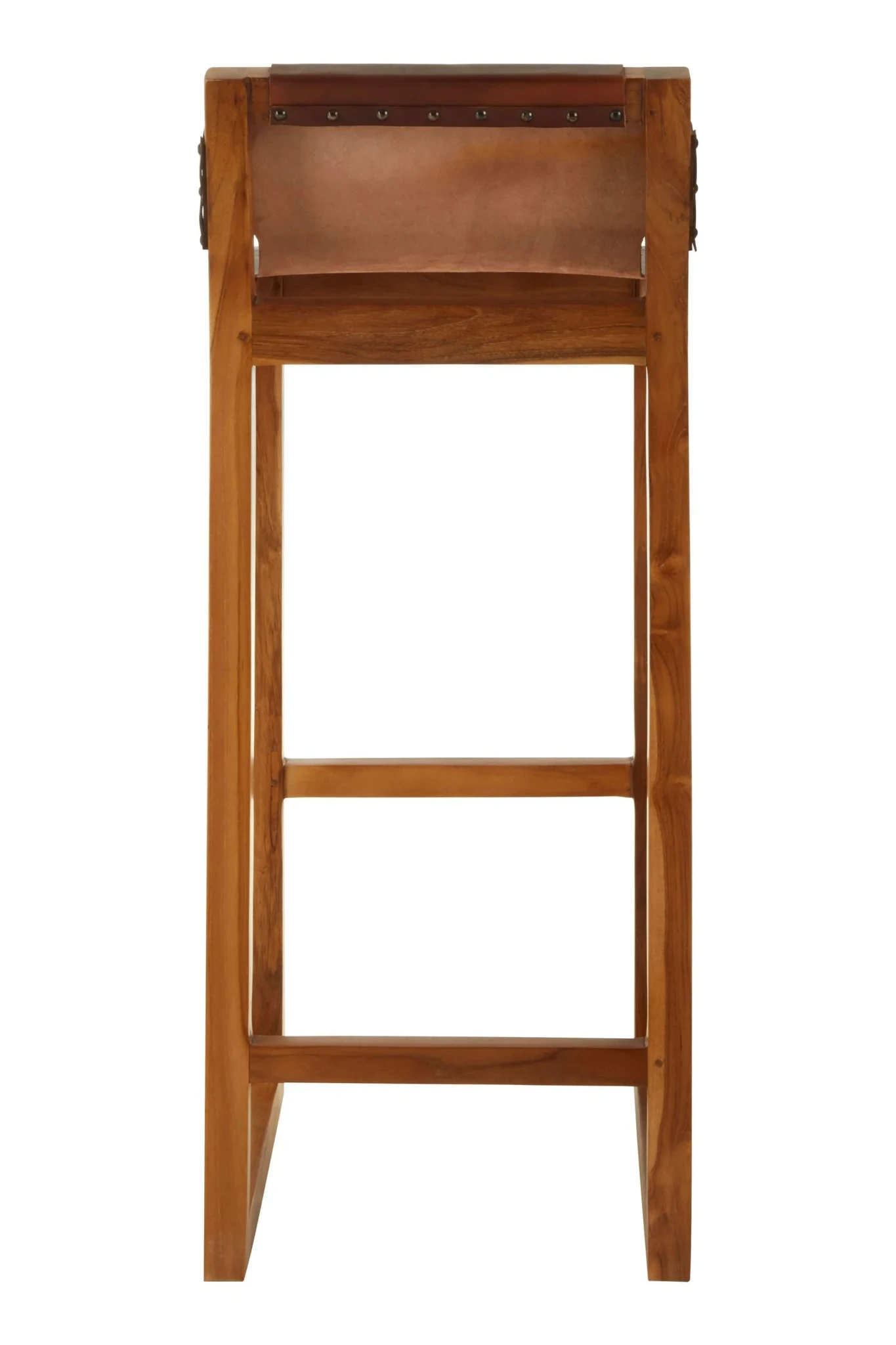 Kendari Brown Leather Bar Chair with Teak Wood Frame - Seating, photo 3 of 7