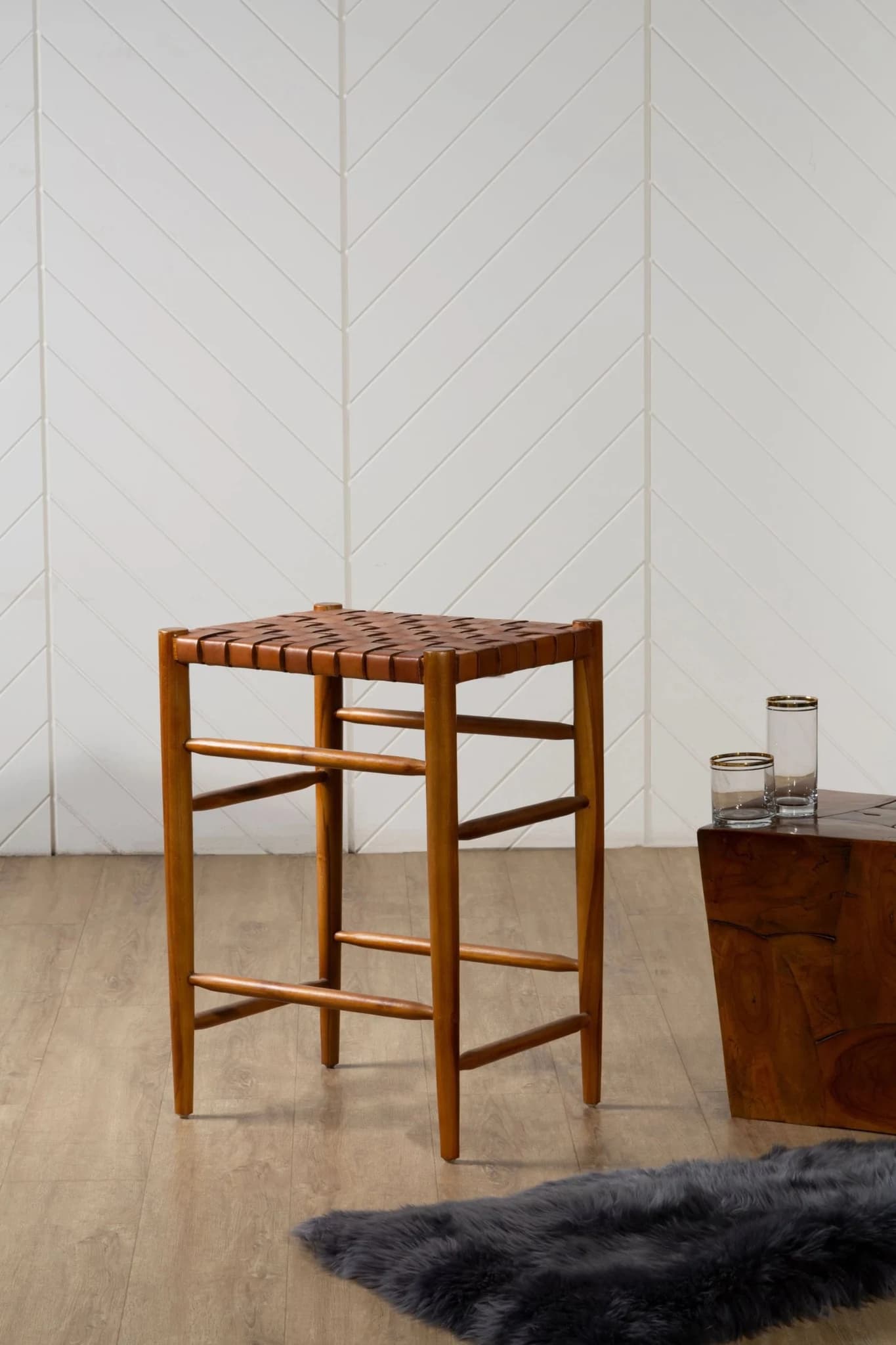 Kendari Brown Woven Leather Barstool - Seating, photo 2 of 6