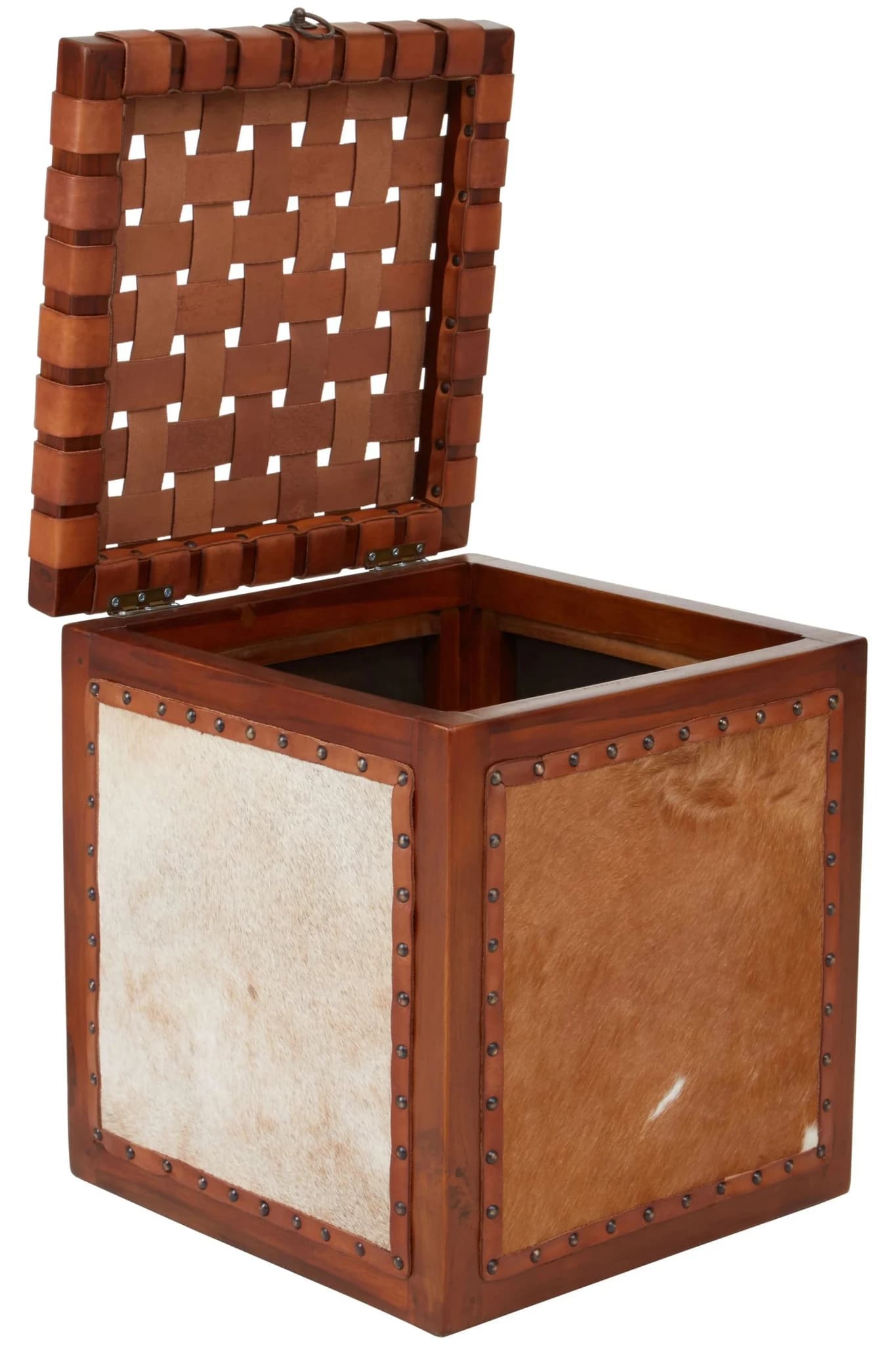 Kendari Tan Hair on Leather Storage Stool - Bookcases & shelving, photo 4 of 8