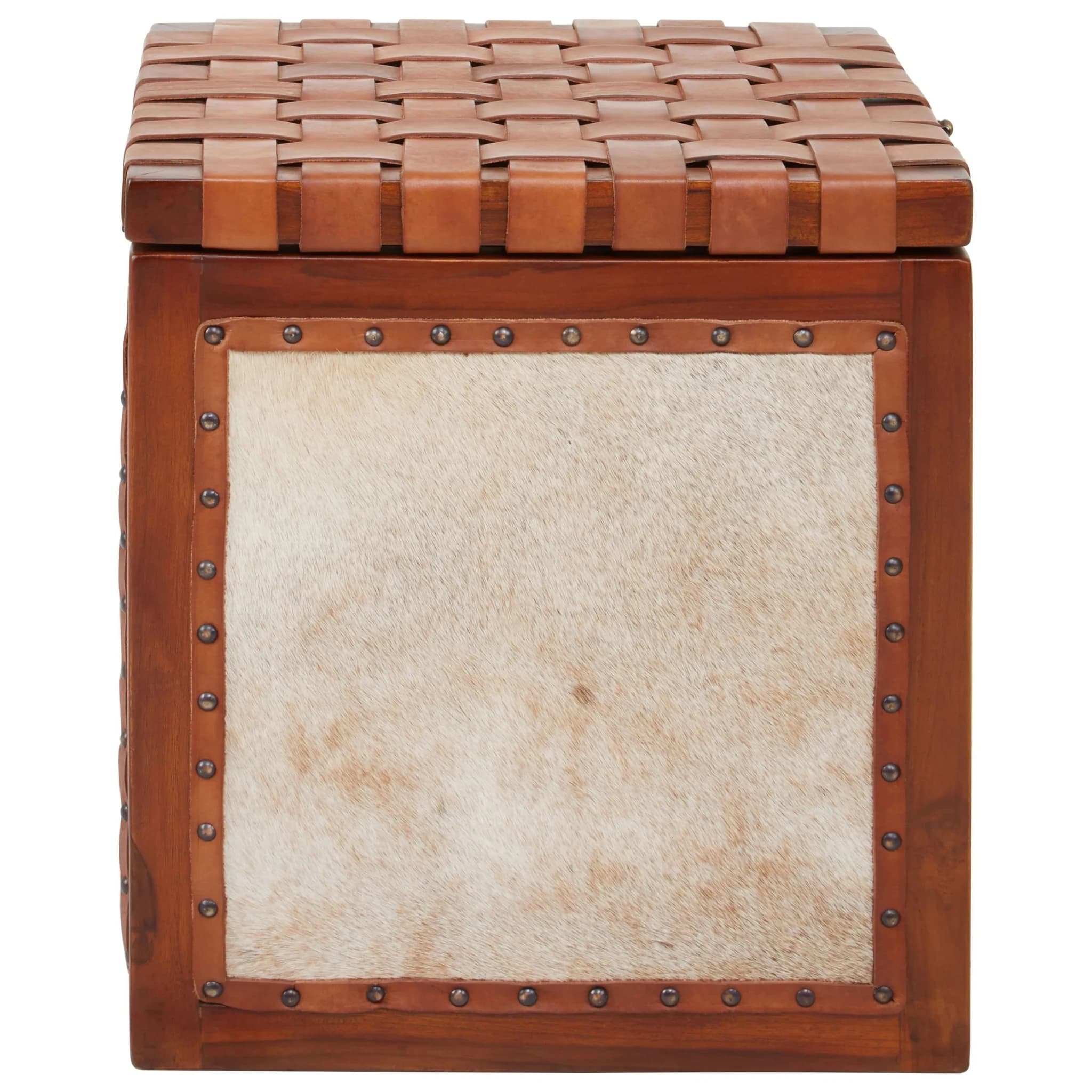 Kendari Tan Hair on Leather Storage Stool - Bookcases & shelving, photo 3 of 8