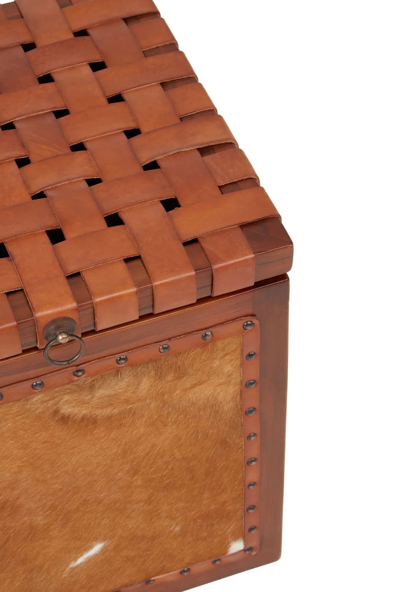 Kendari Tan Hair on Leather Storage Stool - Bookcases & shelving, photo 8 of 8