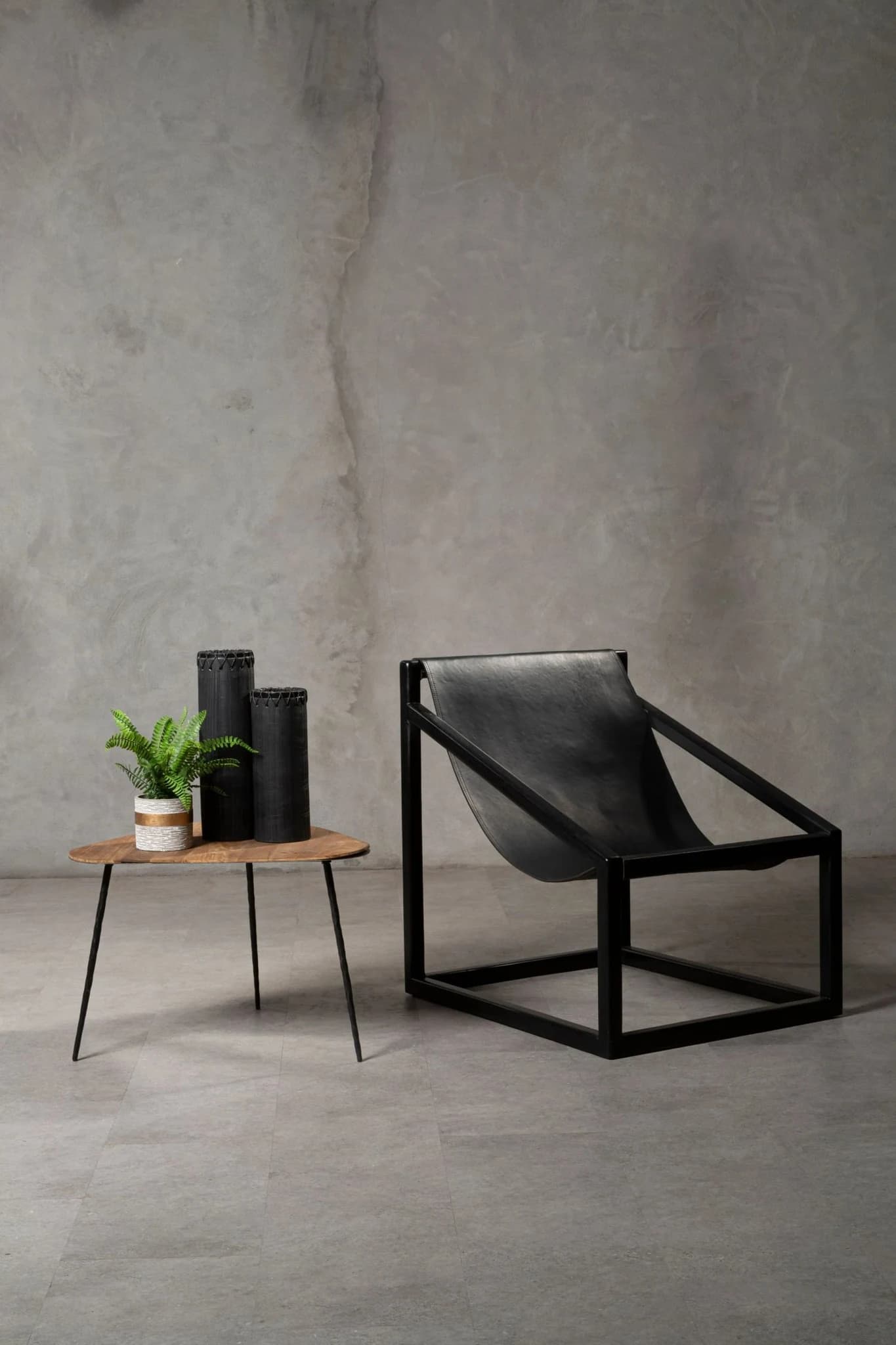 Kendari Black Leather and Wooden Frame Sling Chair - Seating, photo 2 of 7