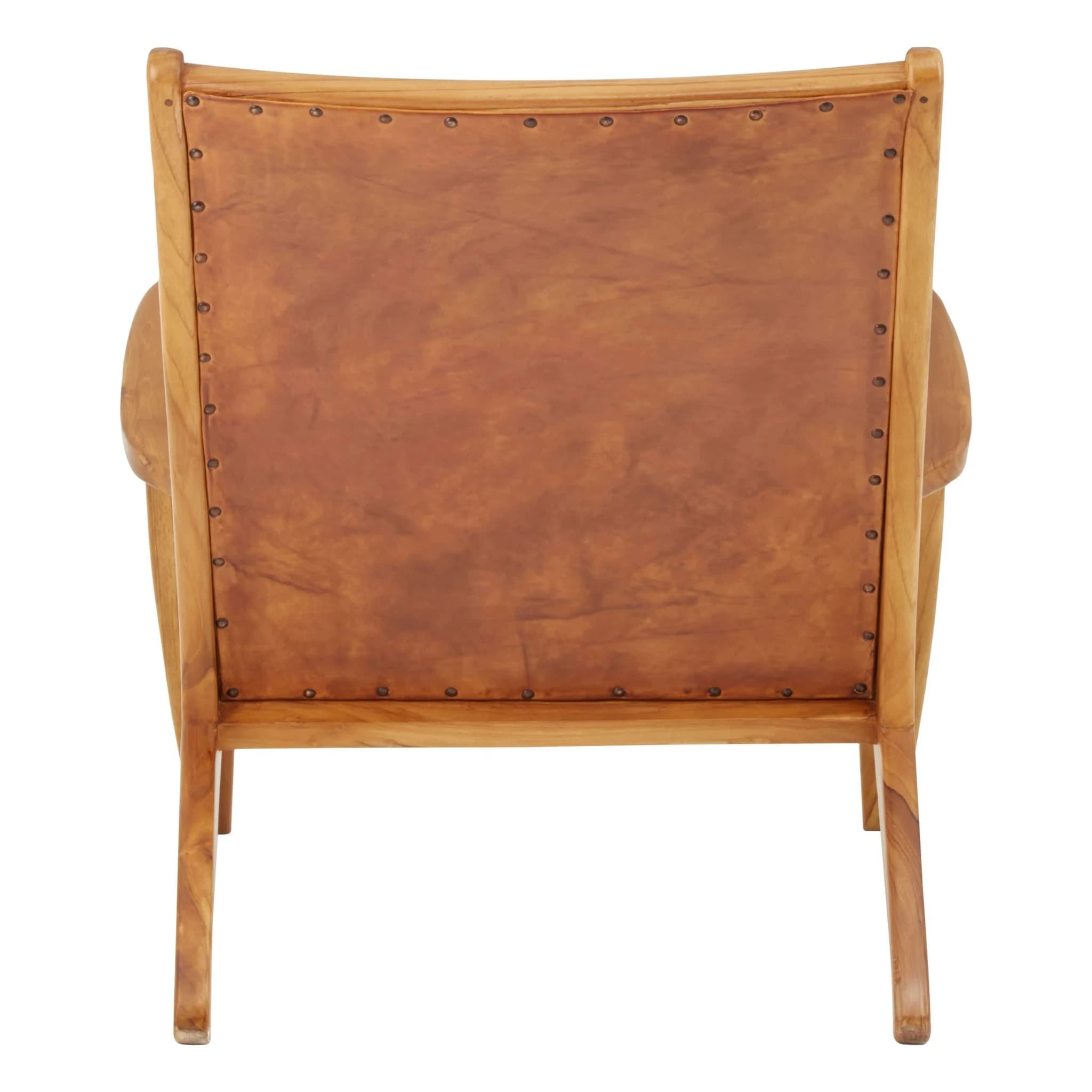 Kendari Brown Leather and Teak Wood Chair with Stud Detail - Seating, photo 2 of 6