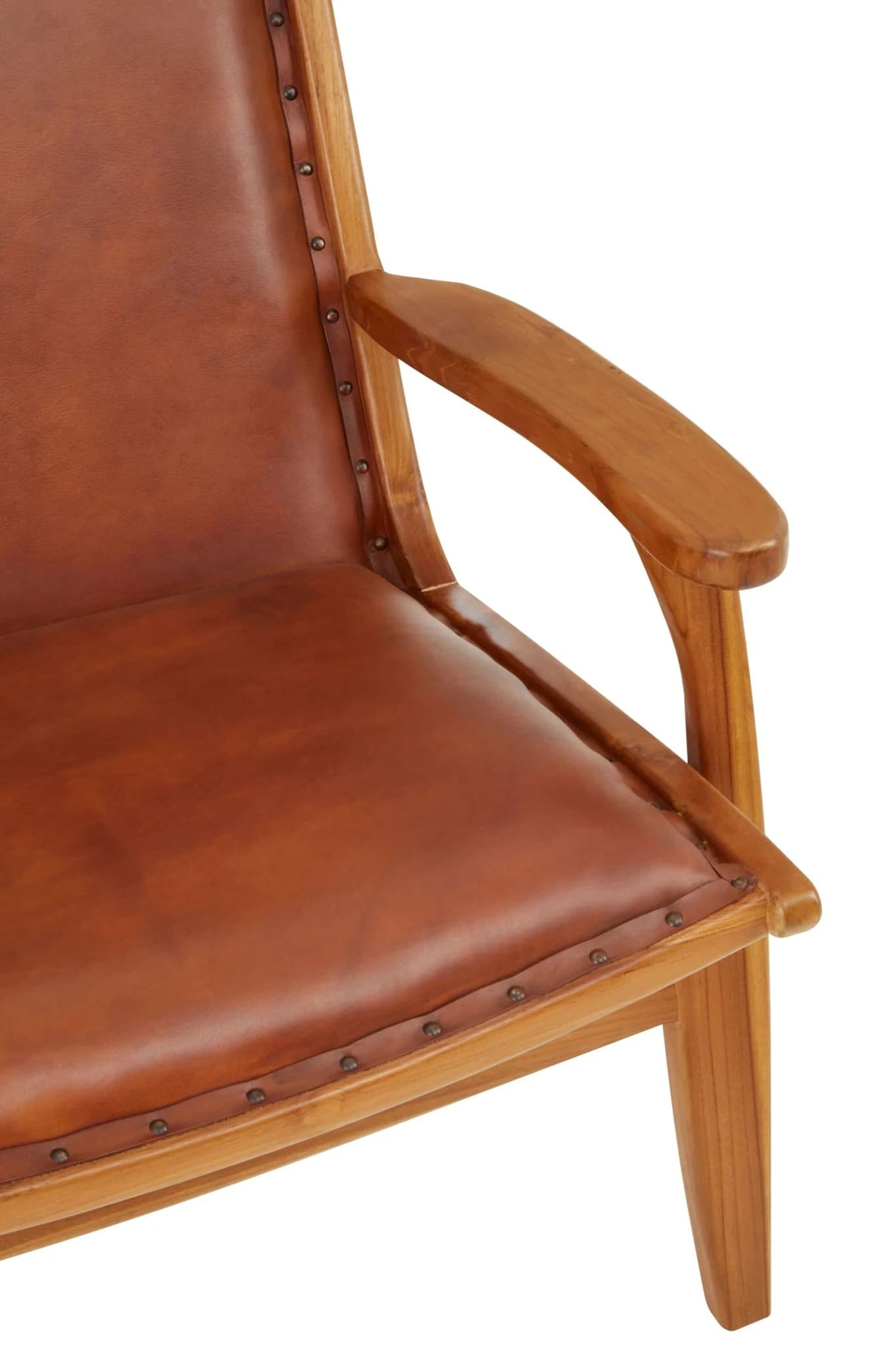 Kendari Brown Leather and Teak Wood Chair with Stud Detail - Seating, photo 5 of 6