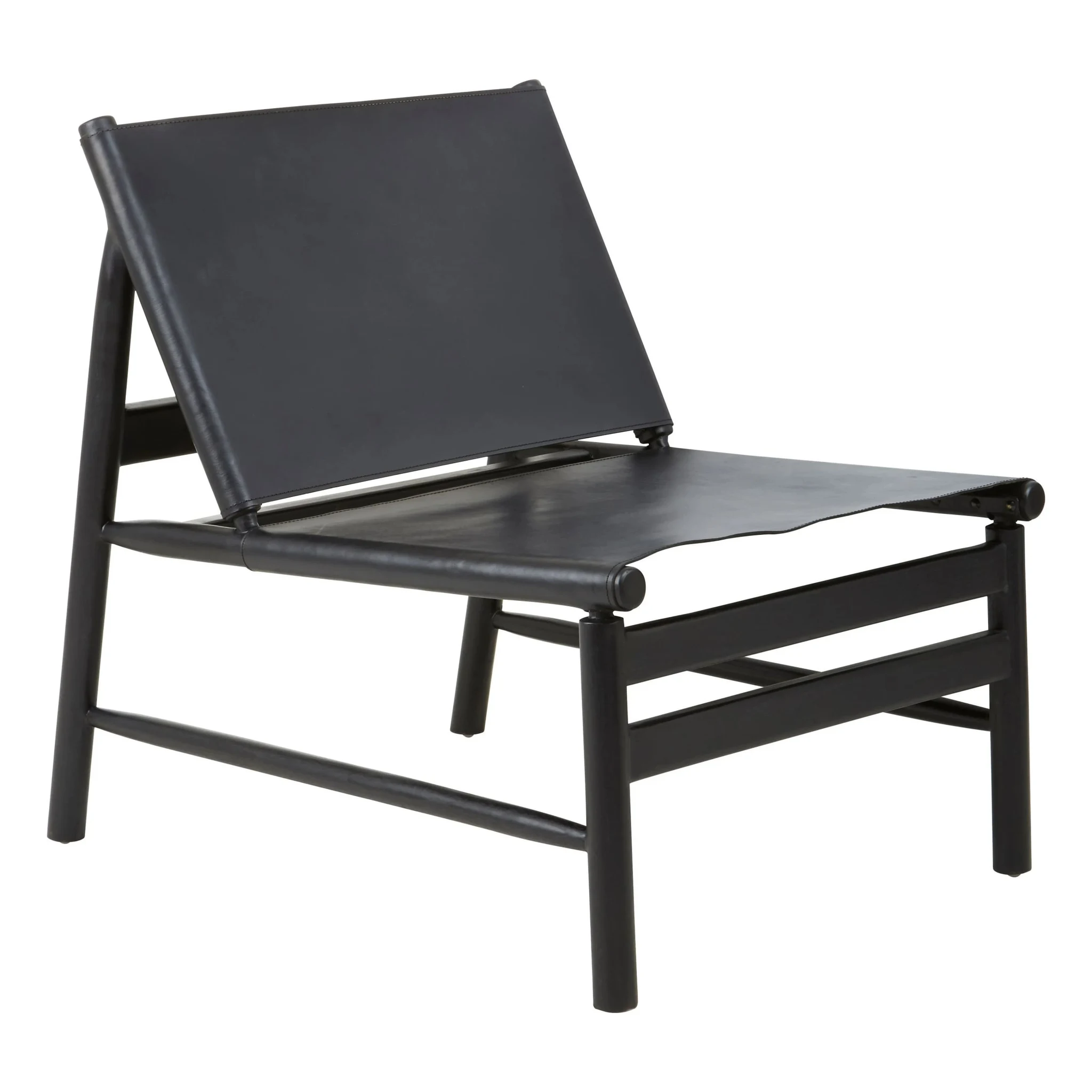 Kendari Black Leather and Teak Modern Sling Chair - Seating, photo 4 of 6