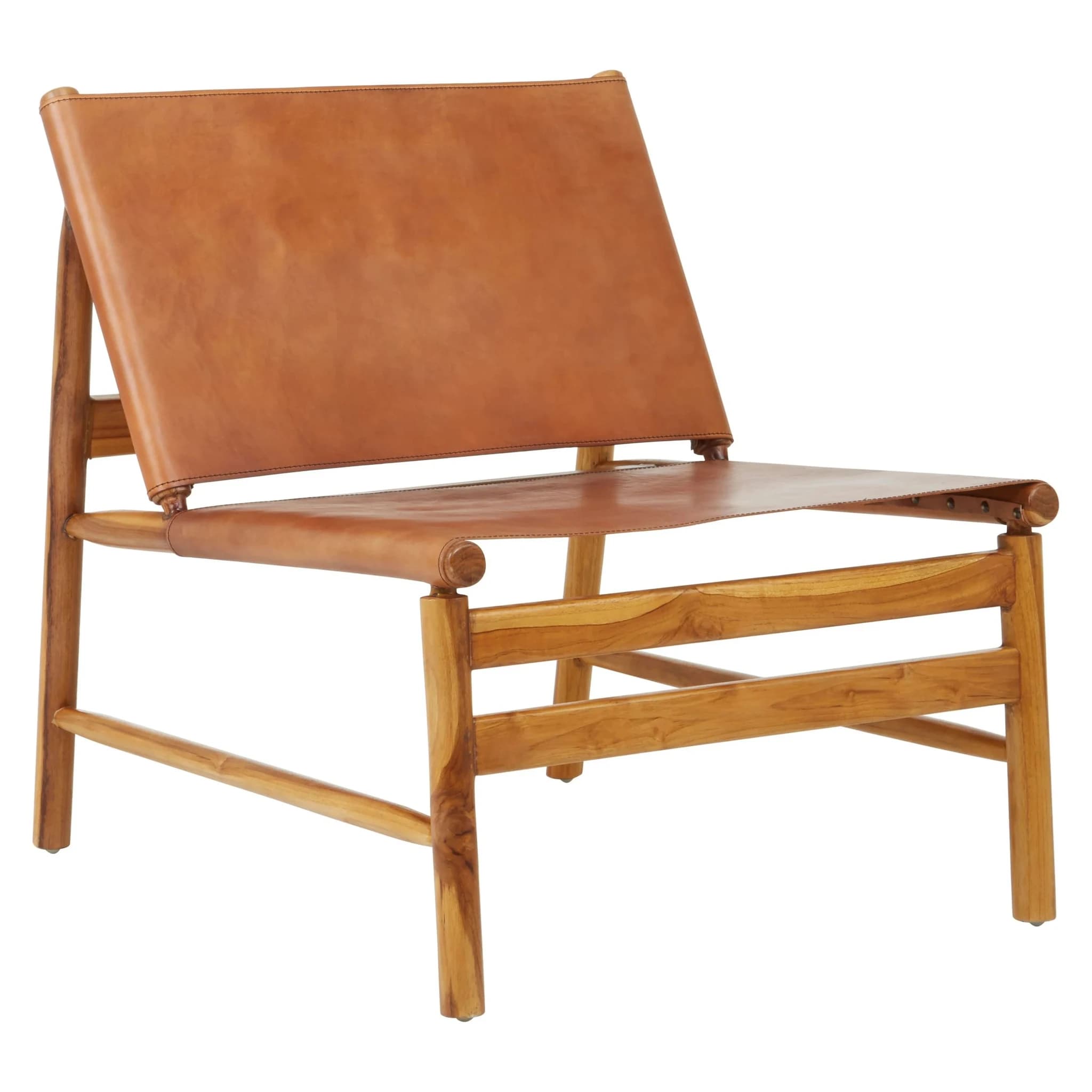 Kendari Brown Leather and Teak Modern Sling Chair - Seating, photo 6 of 8
