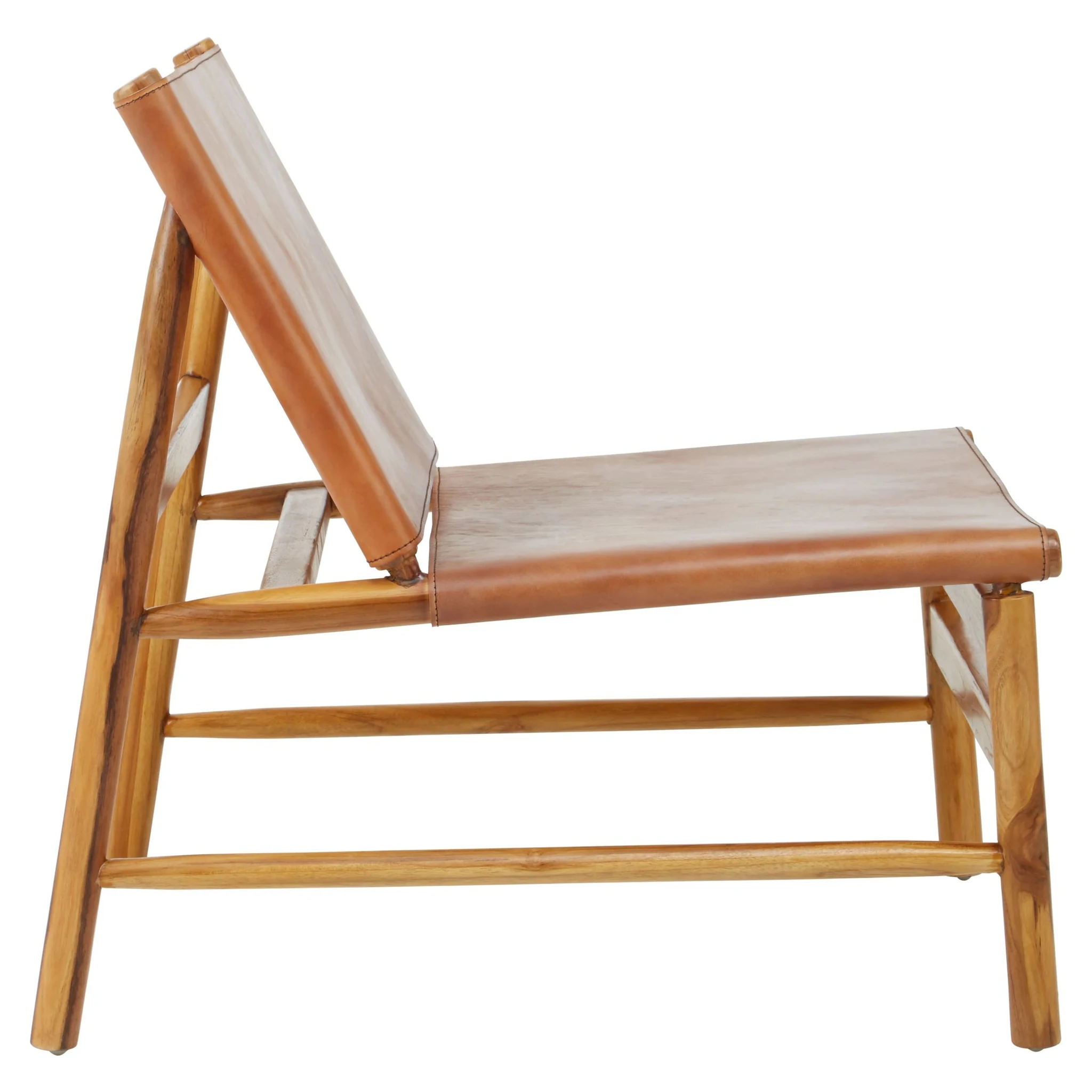 Kendari Brown Leather and Teak Modern Sling Chair - Seating, photo 5 of 8