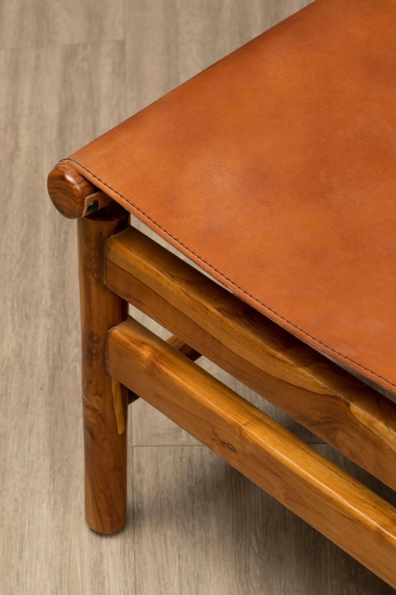 Kendari Brown Leather and Teak Modern Sling Chair - Seating, photo 2 of 8