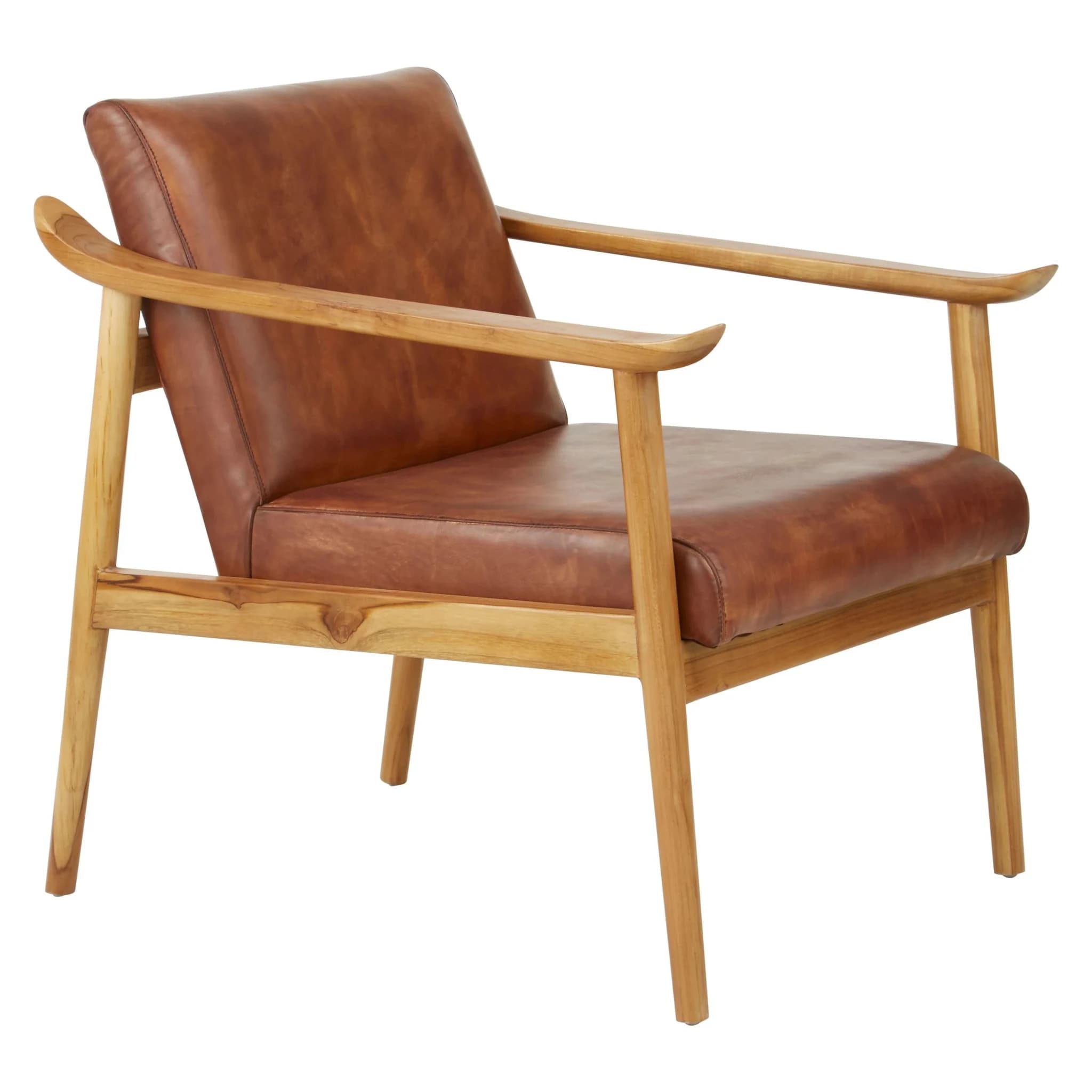 Kendari Brown Leather with Natural Teak Wood Armchair - Seating, photo 5 of 7
