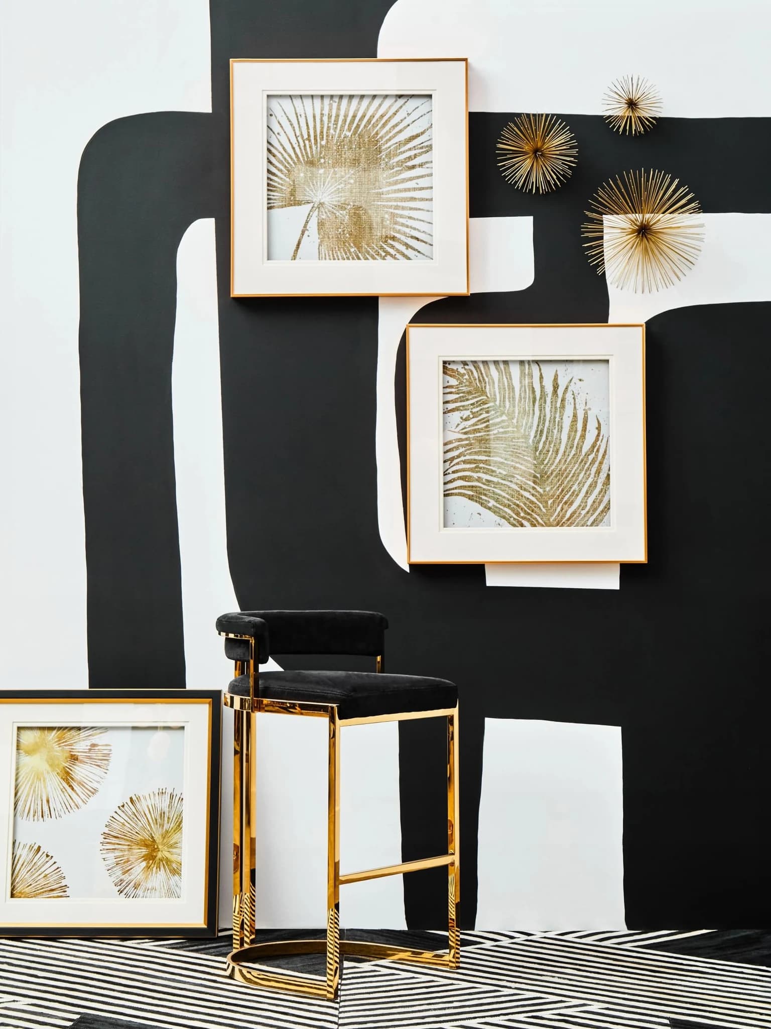 Piermount Black Velvet And Gold Bar Stool - Seating, photo 6 of 8