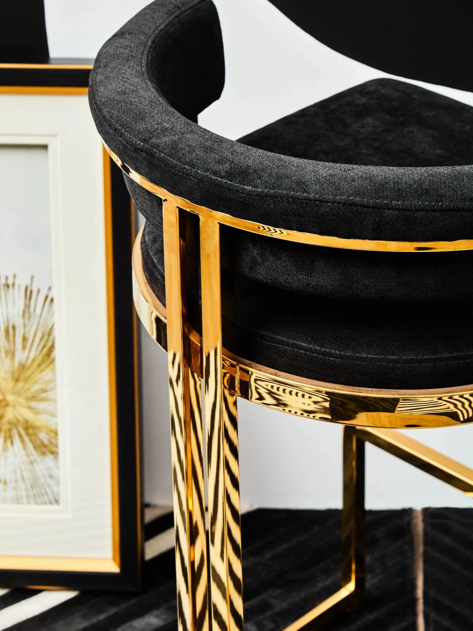 Piermount Black Velvet And Gold Bar Stool - Seating, photo 5 of 8