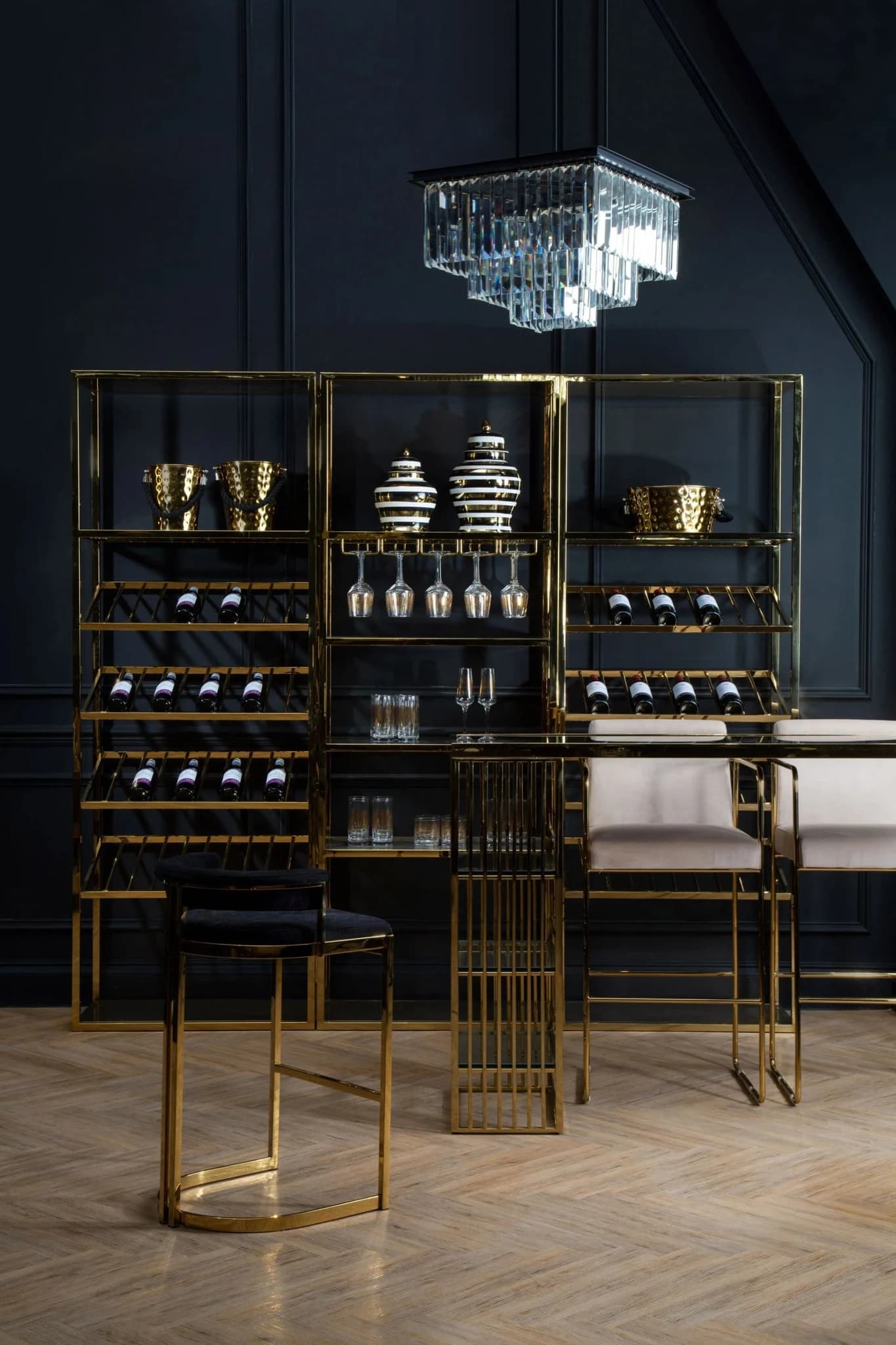 Piermount Black Velvet And Gold Bar Stool - Seating, photo 2 of 8