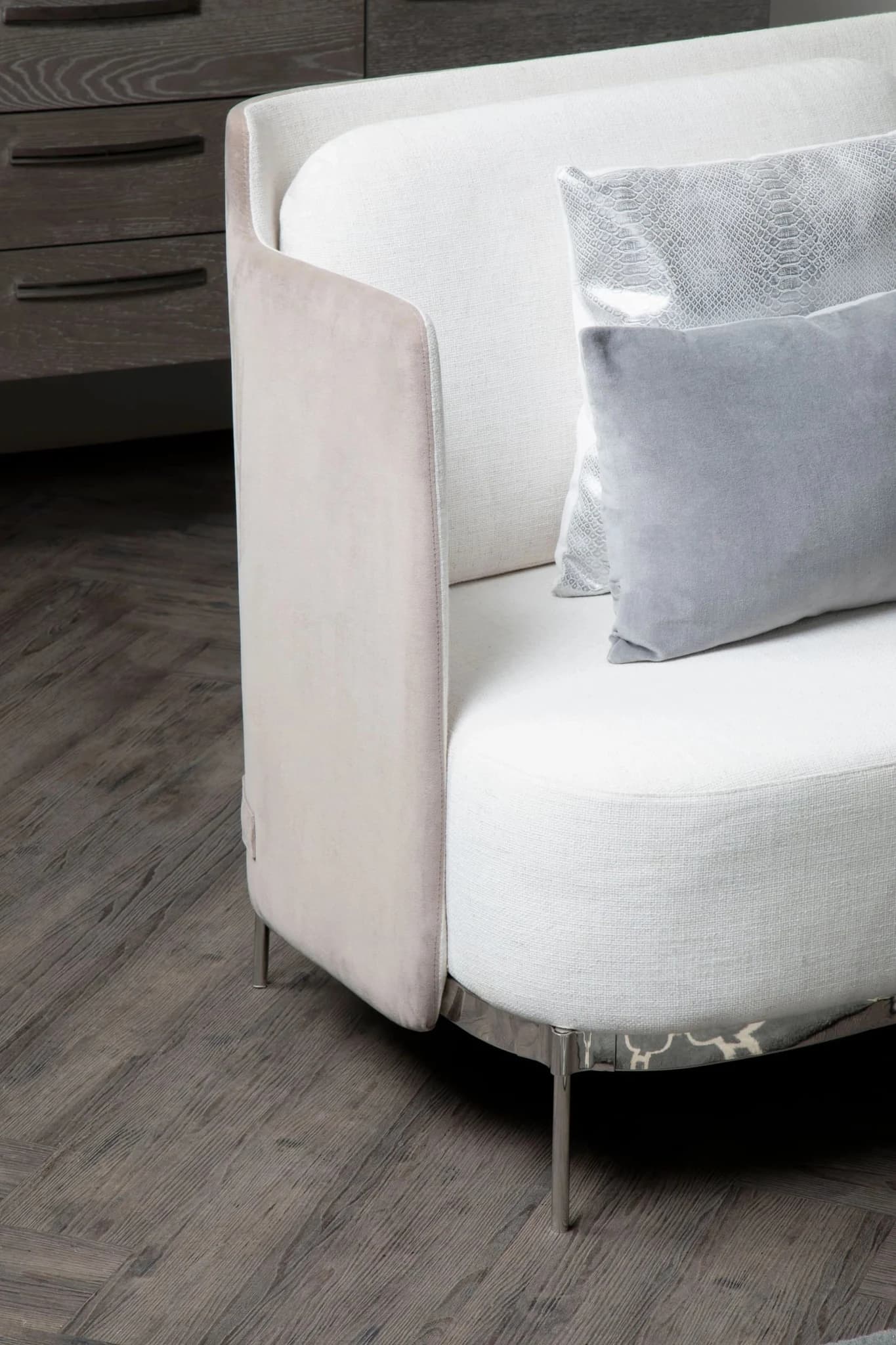 Piermount Ivory Fabric and Mink Velvet 2 Seater Sofa - Seating, photo 3 of 8