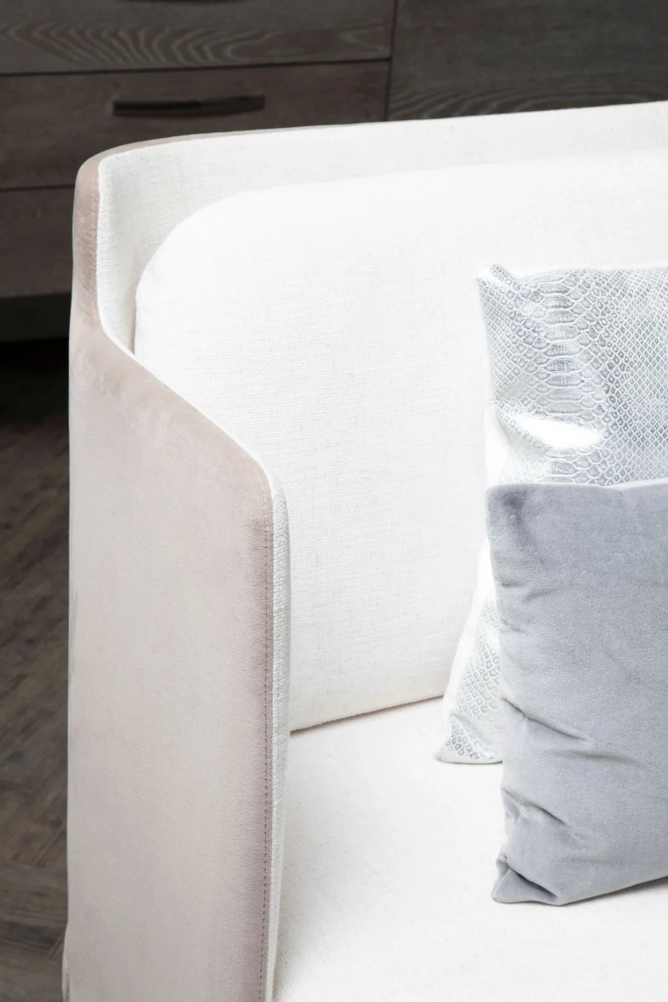 Piermount Ivory Fabric and Mink Velvet 2 Seater Sofa - Seating, photo 2 of 8