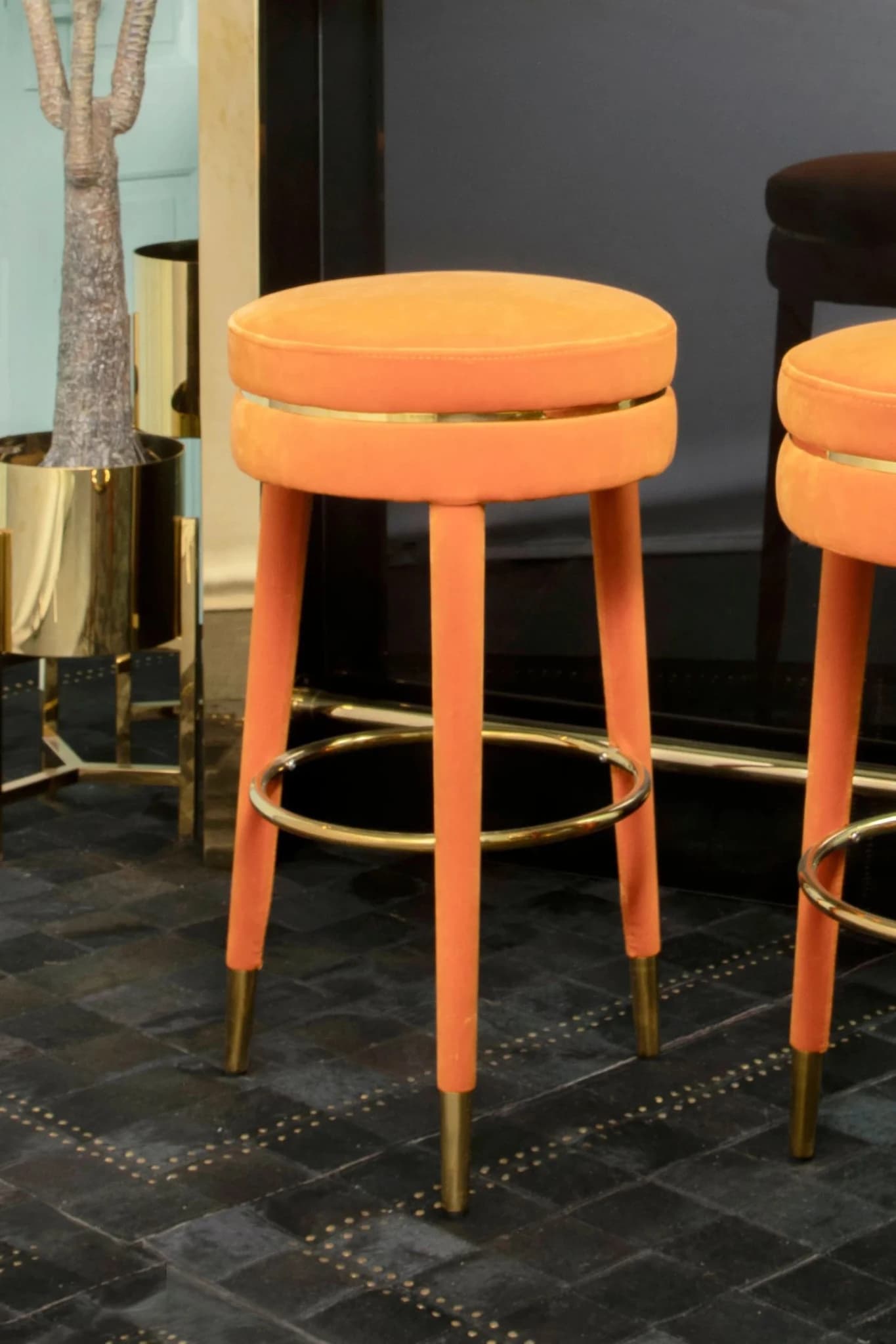 Manhattan Orange Velvet Bar Stool - Seating, photo 2 of 7