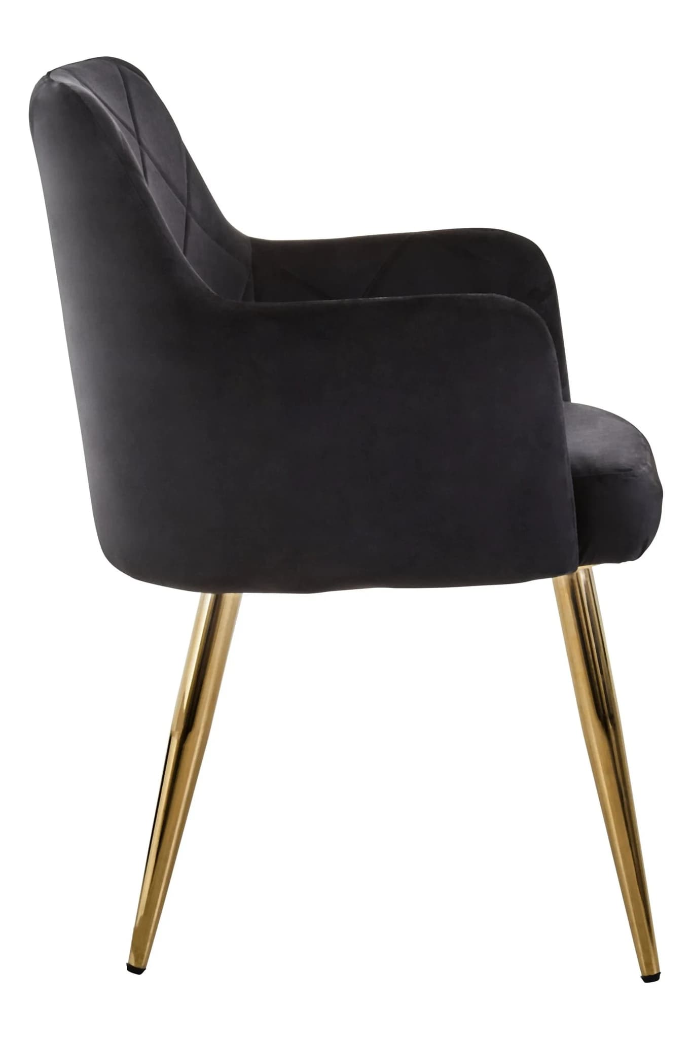 Tamzin Black Velvet Quilted Dining Chair with Gold Finish Legs - Seating, photo 3 of 6