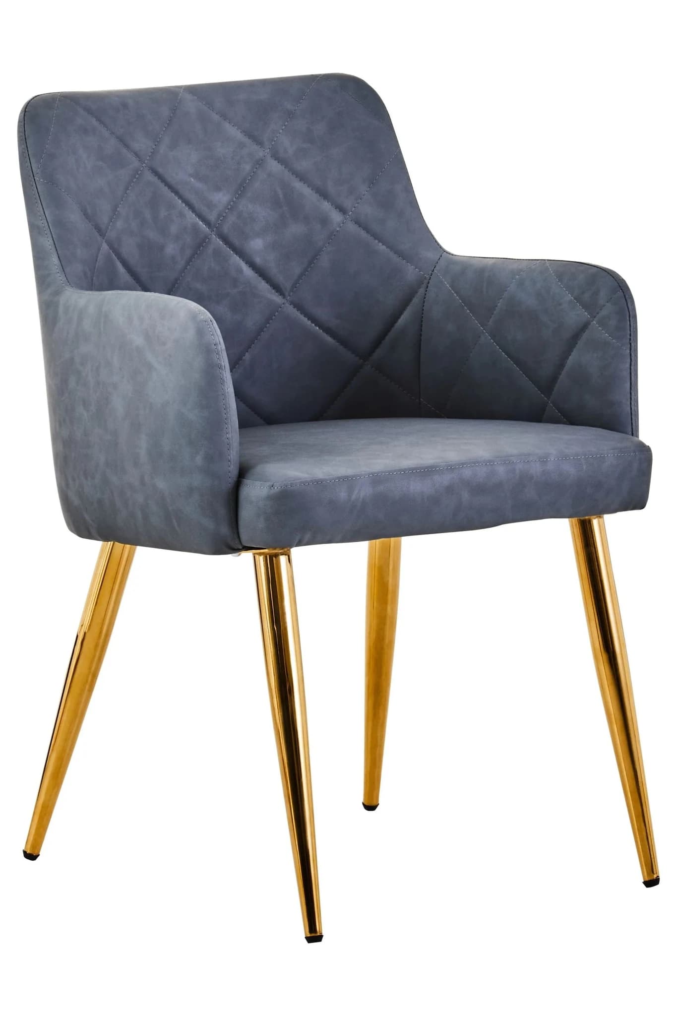 Tamzin Dark Grey Leather Effect Quilted Dining Chair with Gold Metal Legs - Seating, photo 4 of 6