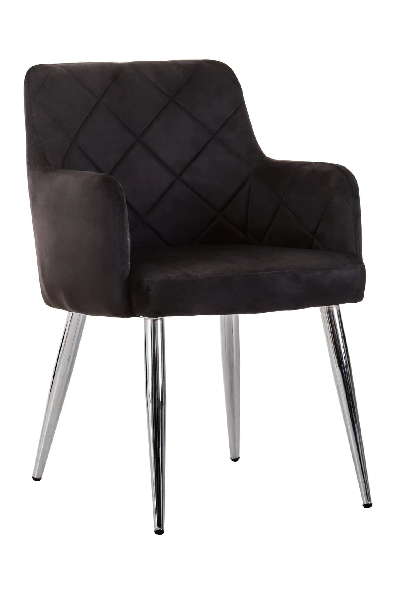 Tamzin Black Velvet Quilted Dining Chair with Chrome Finish Legs - Seating, photo 5 of 7