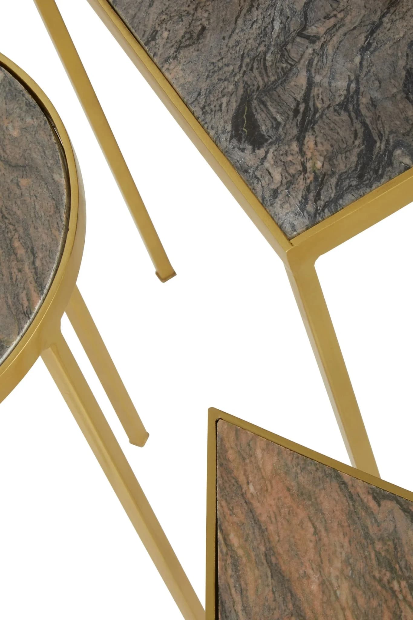 Rabia Grey Marble and Antique Brass Finish Set Of 3 Nesting Tables - Tables, photo 5 of 5