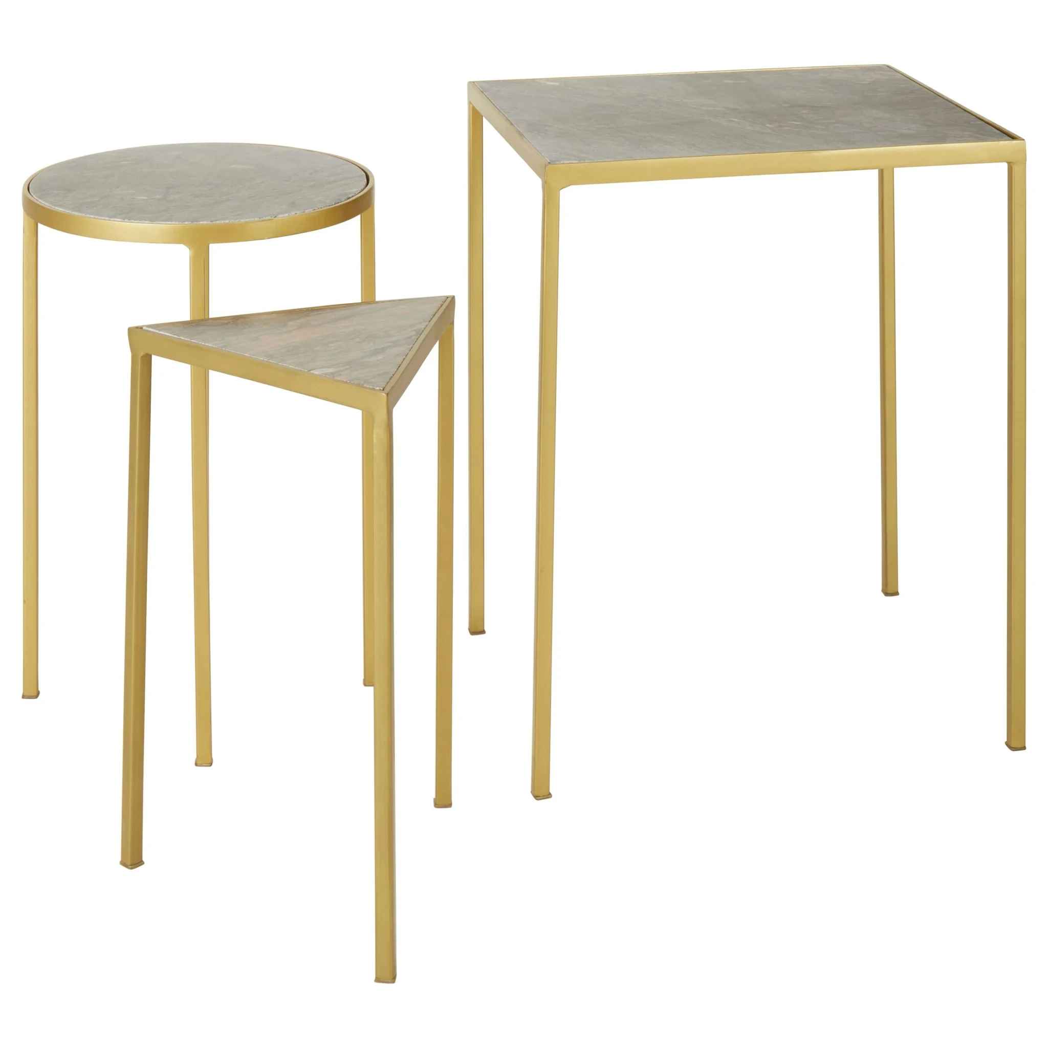 Rabia Grey Marble and Antique Brass Finish Set Of 3 Nesting Tables - Tables, photo 2 of 5