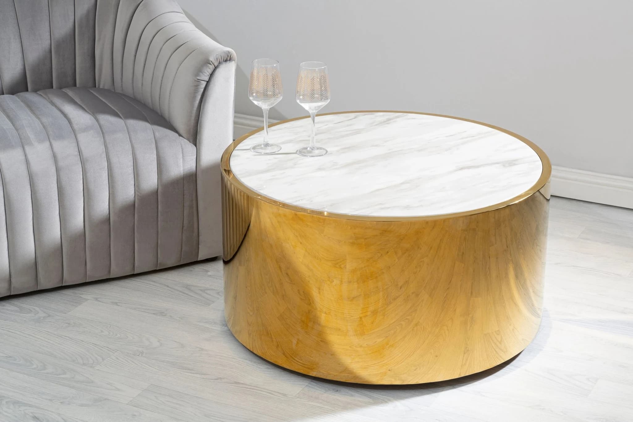 Carlox Round Gold and Marble Effect Coffee Table - Tables, photo 6 of 8