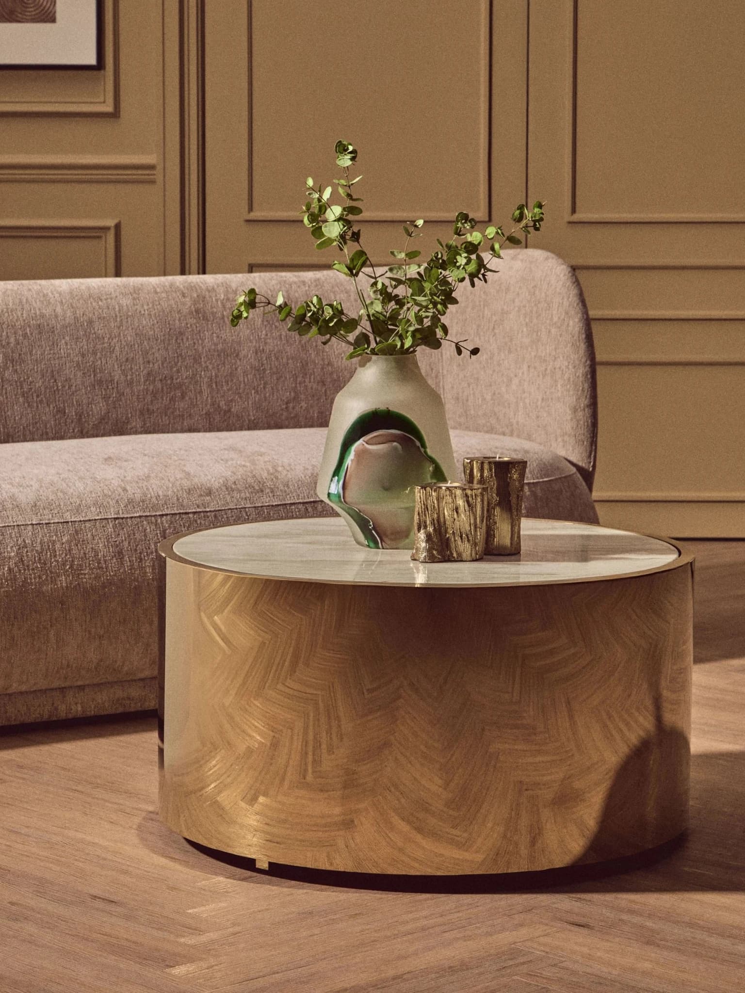Carlox Round Gold and Marble Effect Coffee Table - Tables, photo 5 of 8