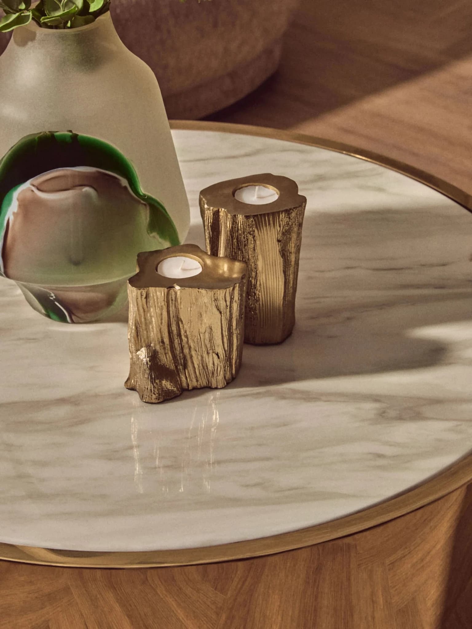 Carlox Round Gold and Marble Effect Coffee Table - Tables, photo 2 of 8