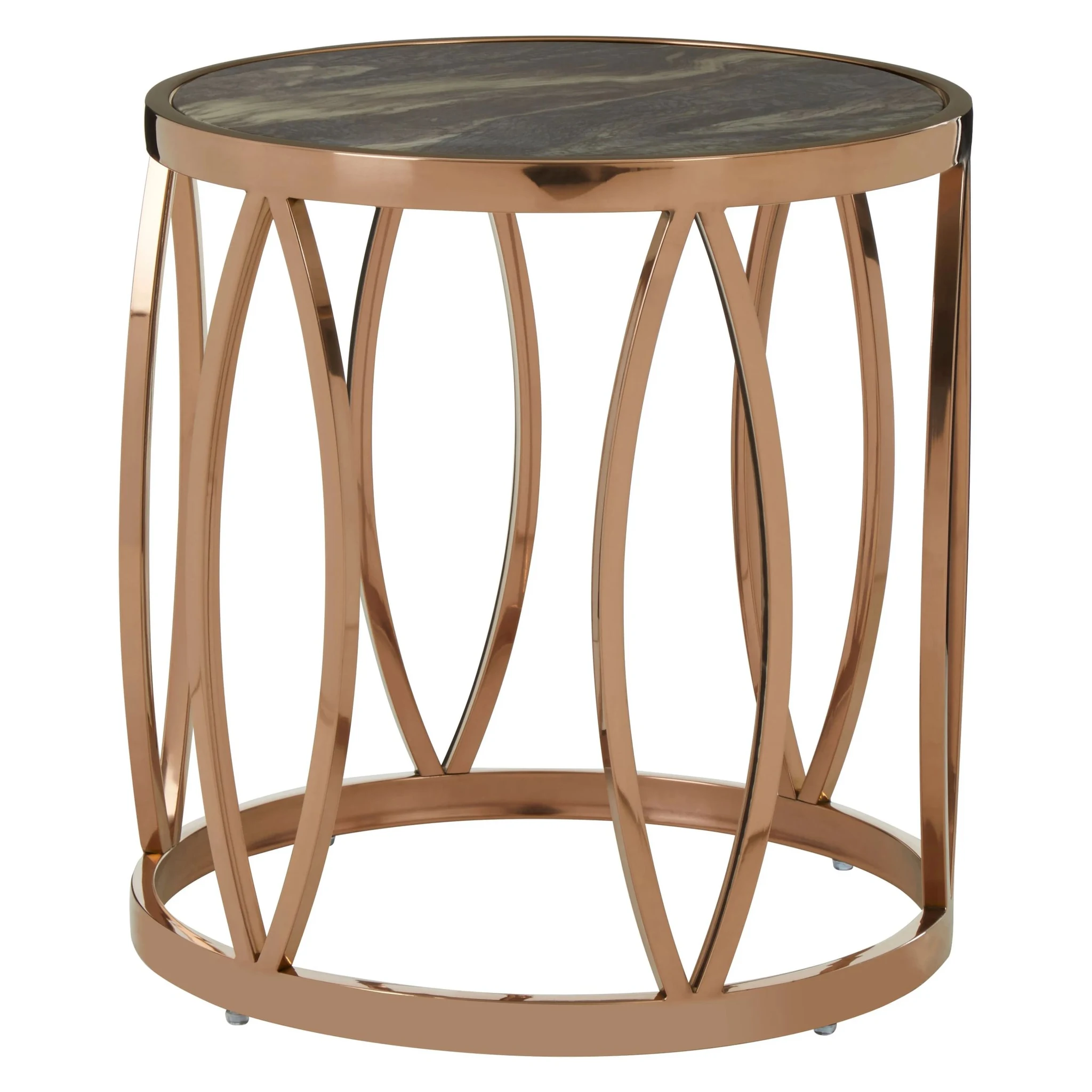 Tula Black Marble Effect and Rose Gold Finish Round Side Table - Tables, photo 2 of 2