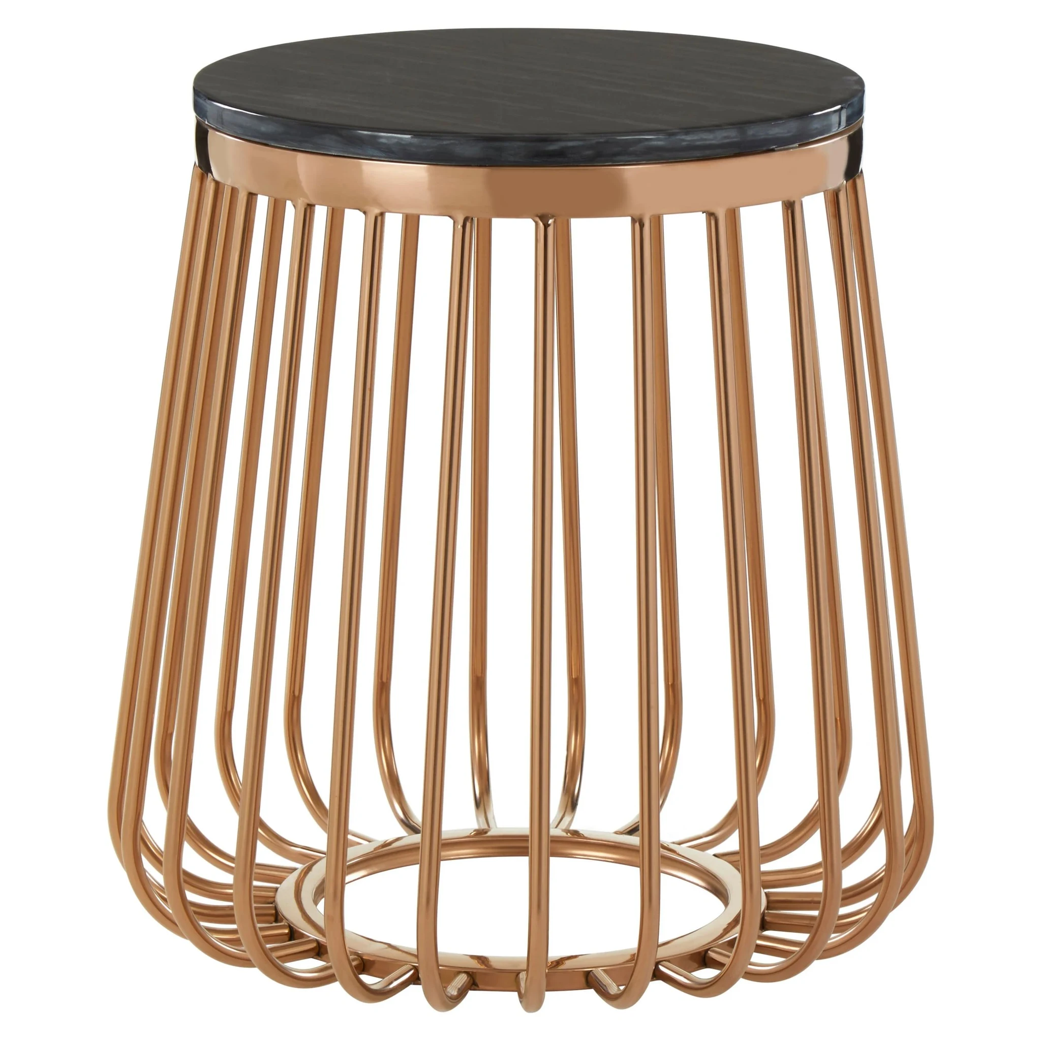 Tula Black Marble Effect and Rose Gold Finish Round Side Table - Tables, photo 2 of 2