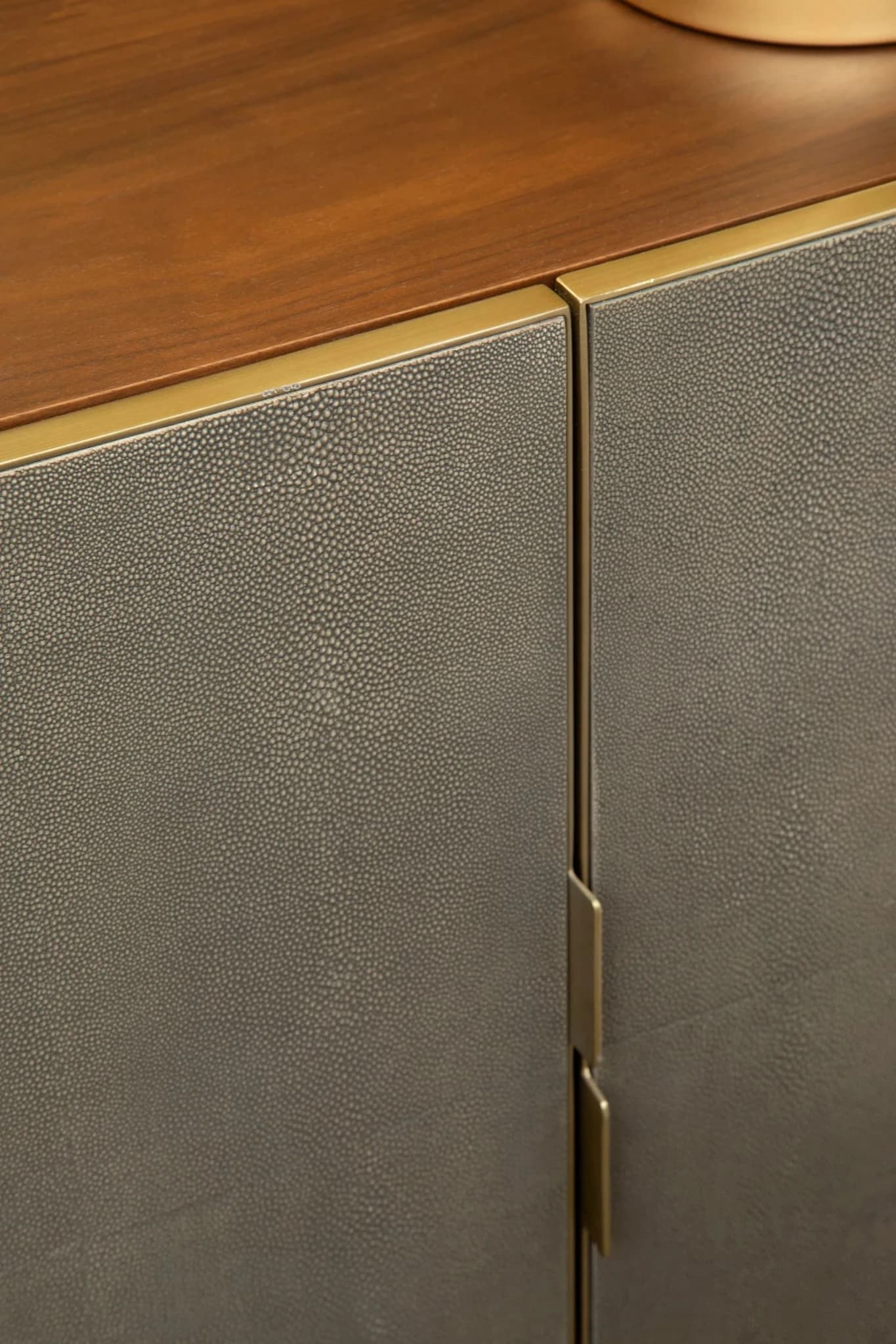 Kempton Grey Shagreen Effect and Walnut Veneer 4 Door Sideboard - Bookcases & shelving, photo 2 of 8