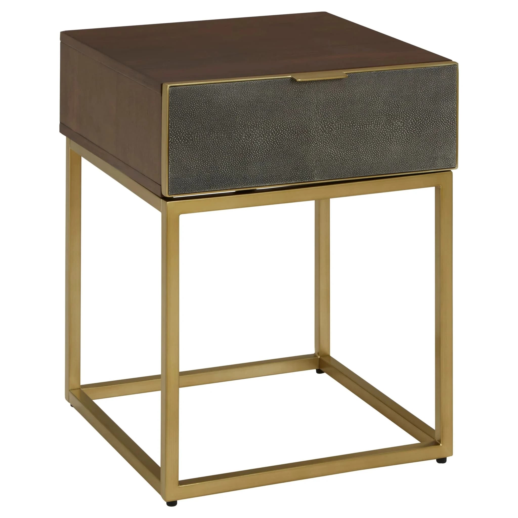 Kempton Grey Shagreen Effect and Walnut Veneer Side Table with Drawer - Tables, photo 5 of 8