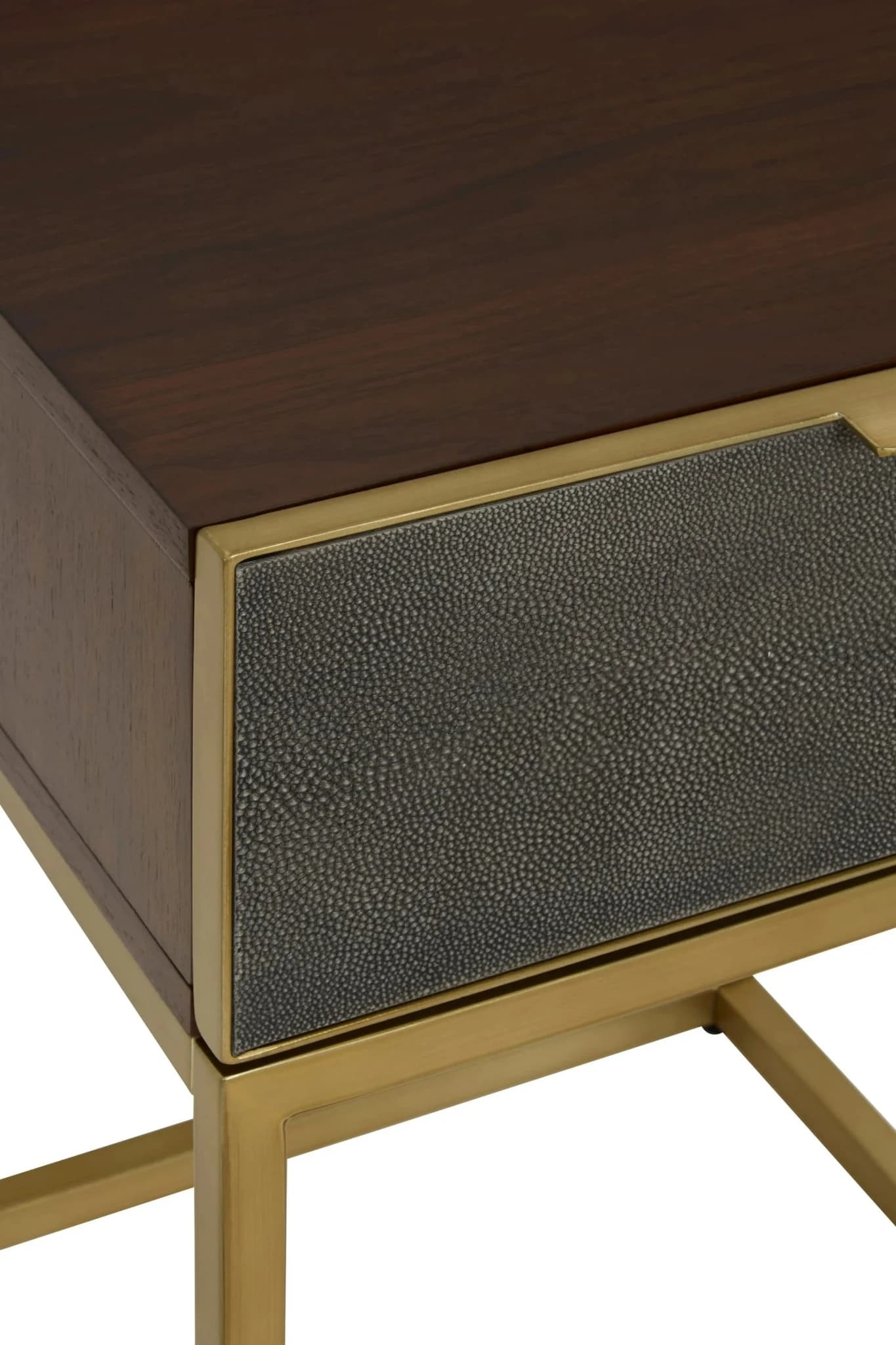 Kempton Grey Shagreen Effect and Walnut Veneer Side Table with Drawer - Tables, photo 8 of 8
