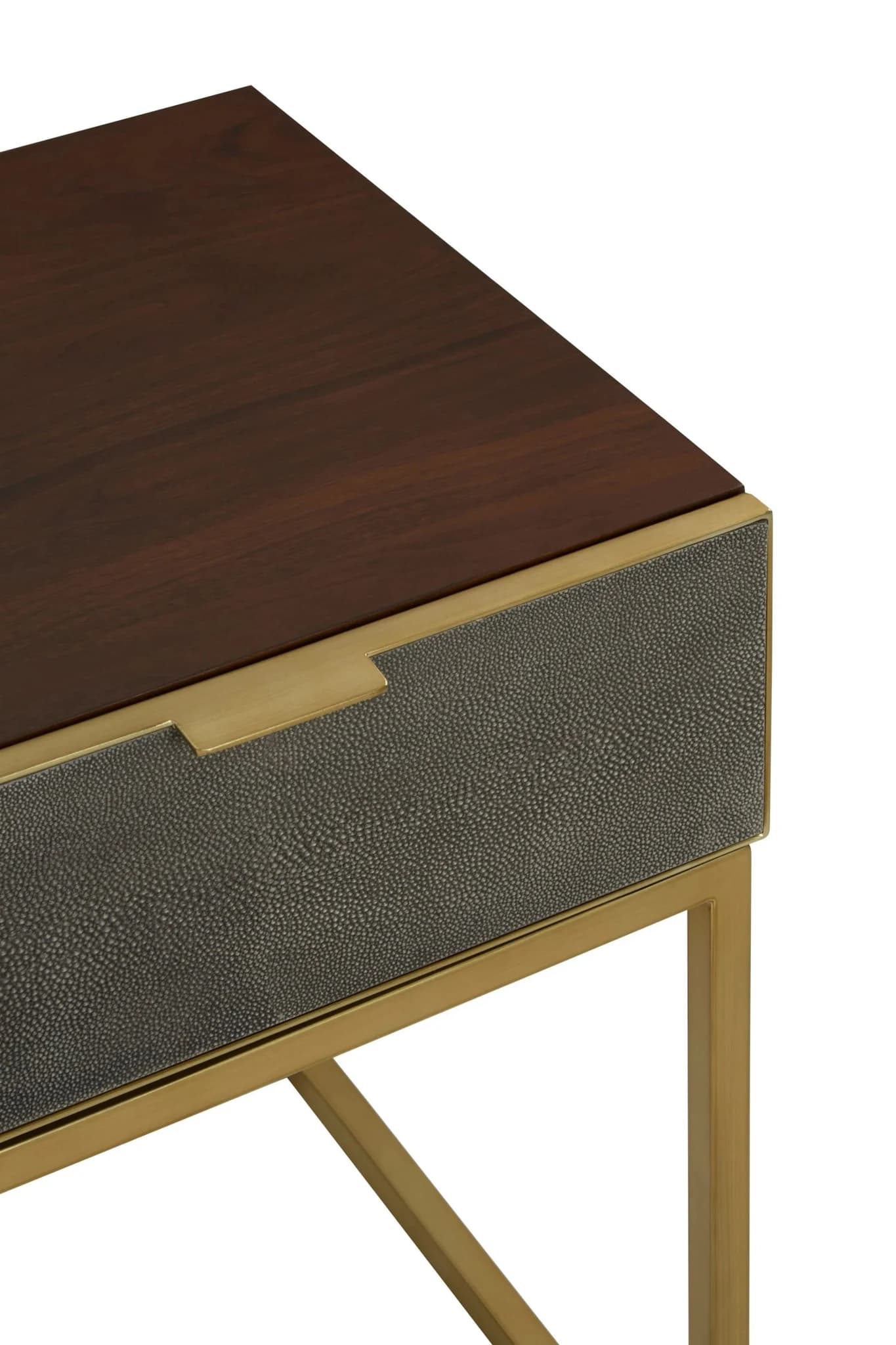 Kempton Grey Shagreen Effect and Walnut Veneer Side Table with Drawer - Tables, photo 7 of 8