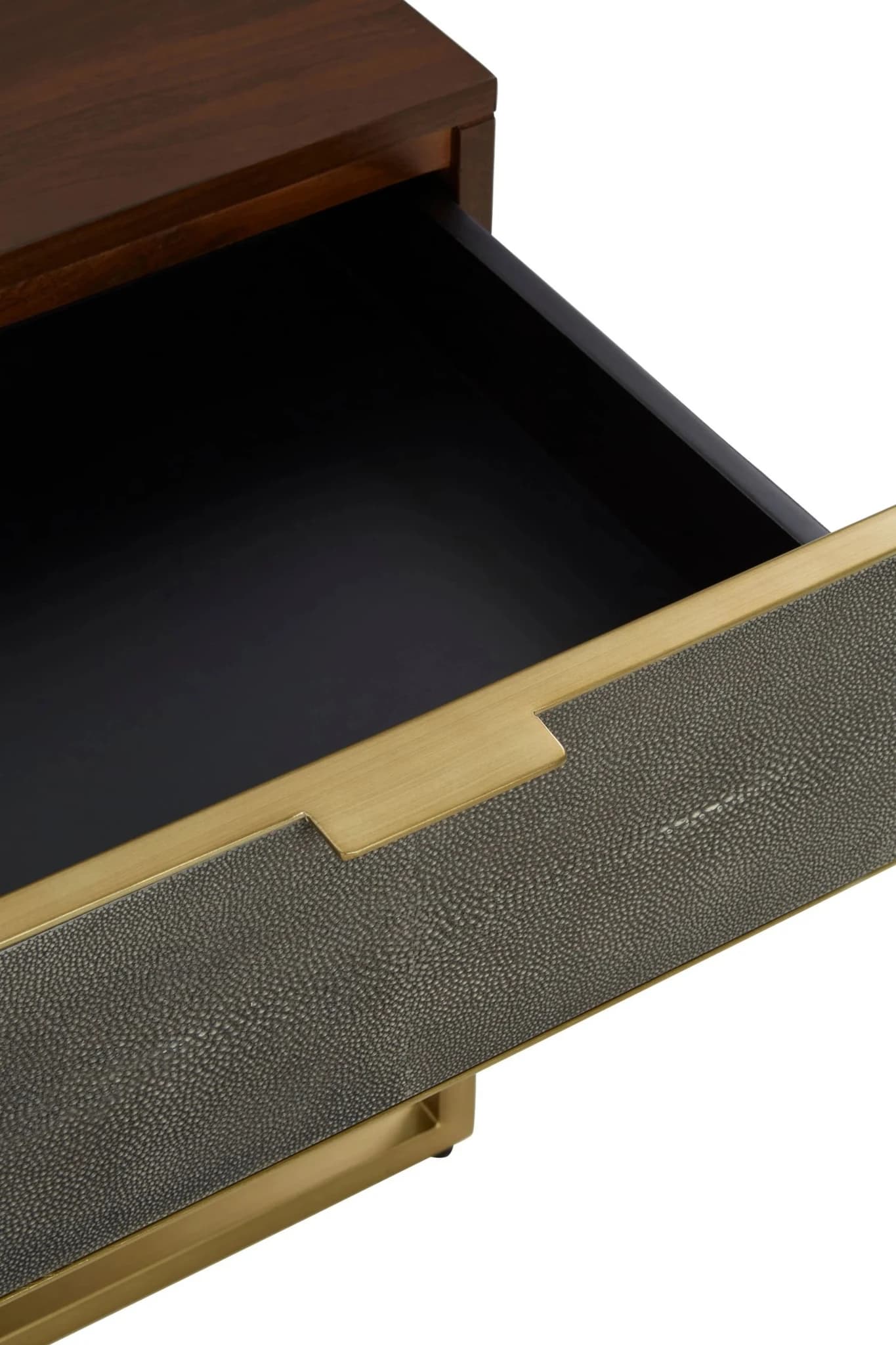 Kempton Grey Shagreen Effect and Walnut Veneer Side Table with Drawer - Tables, photo 6 of 8