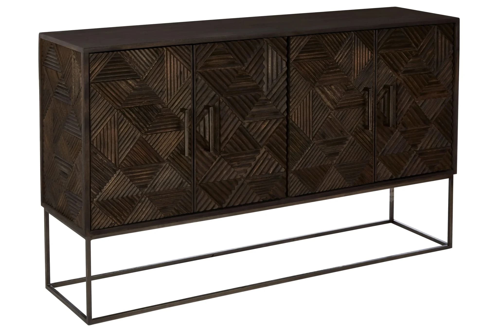 Saira Carved Mango Wood 4 Door Sideboard - Bookcases & shelving, photo 4 of 8