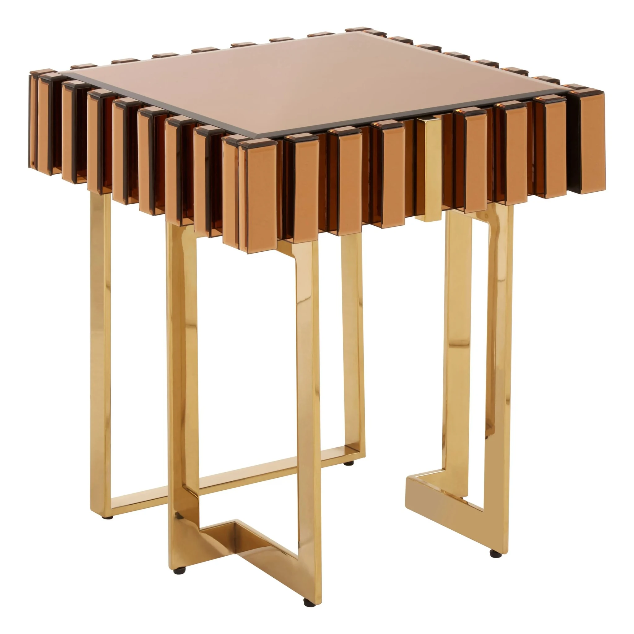 Rivoli Mirrored Gold Finish Side Table - Tables, photo 5 of 8