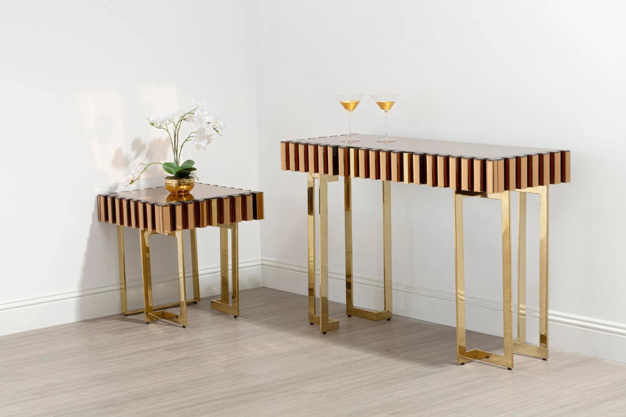 Rivoli Mirrored Gold Finish Side Table - Tables, photo 2 of 8