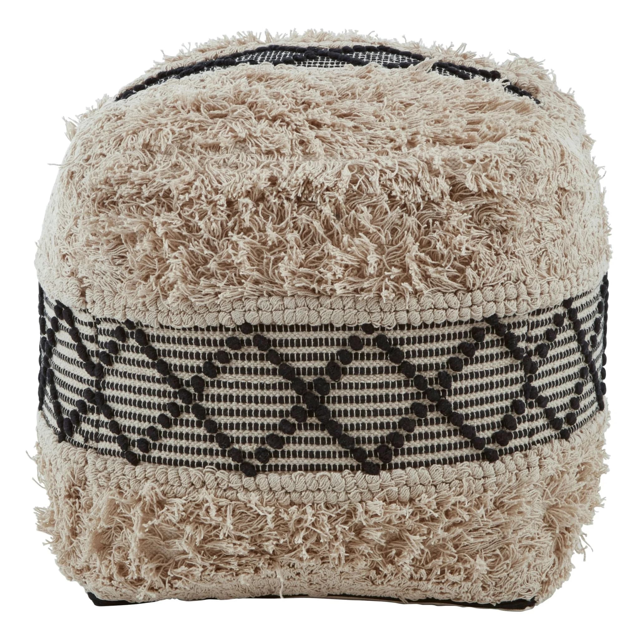 Cefena Black and White Shaggy Pouffe - Decorative, photo 2 of 5