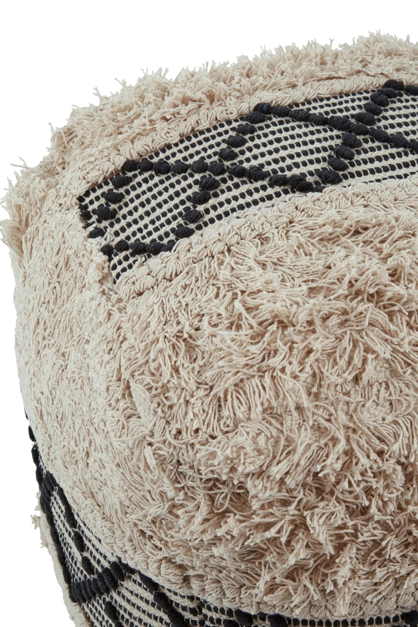 Cefena Black and White Shaggy Pouffe - Decorative, photo 5 of 5