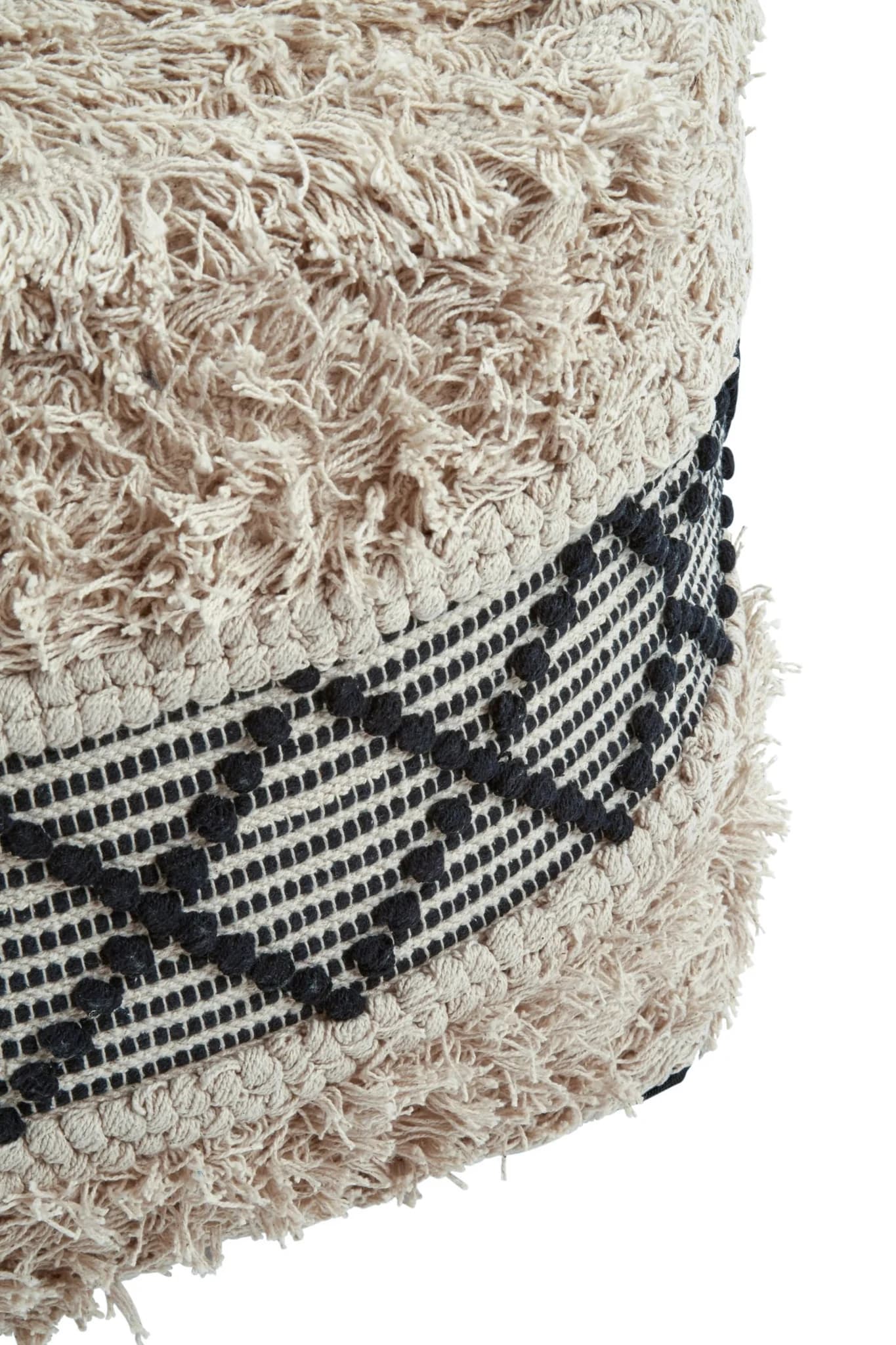 Cefena Black and White Shaggy Pouffe - Decorative, photo 4 of 5