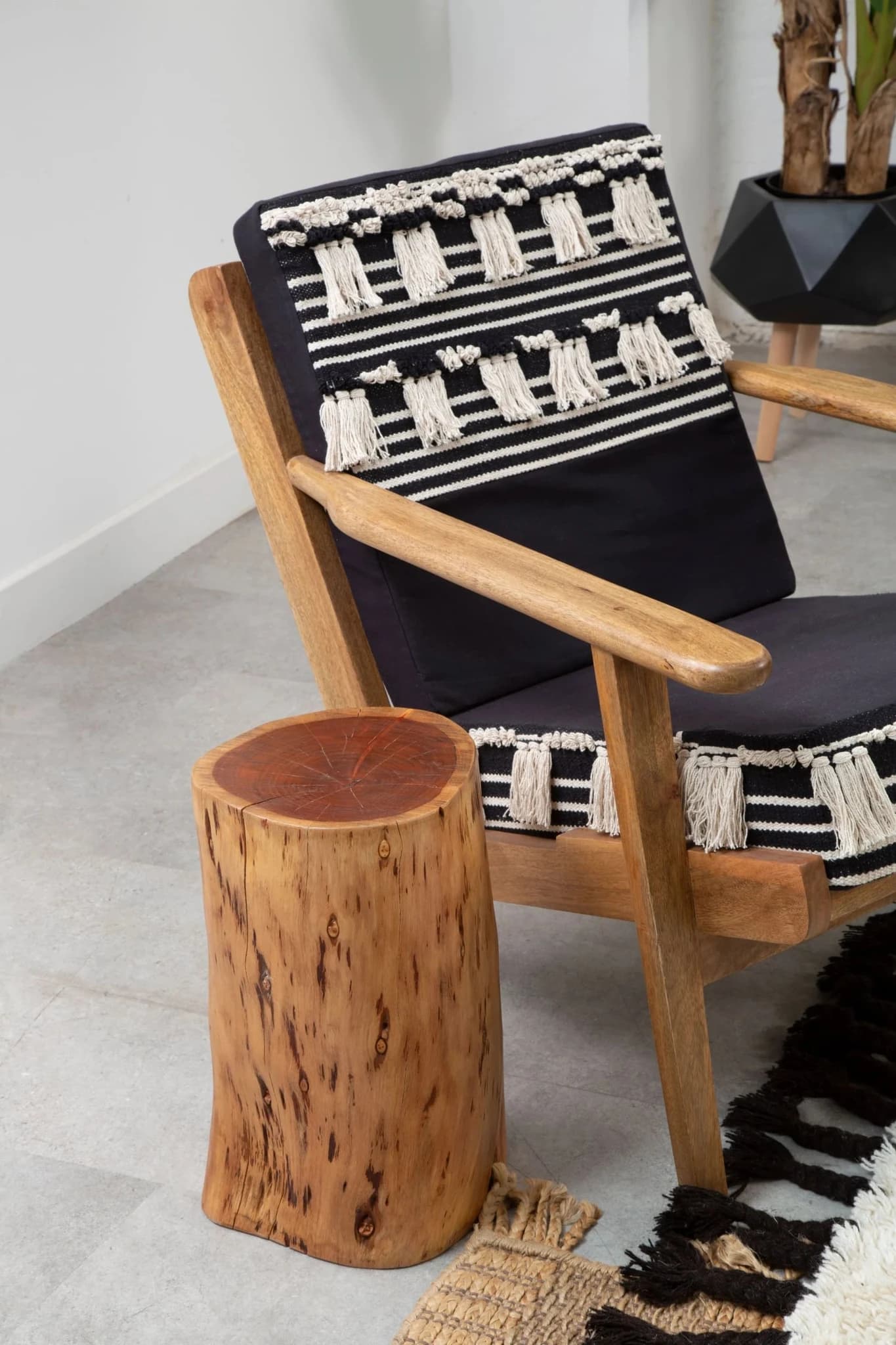 Cefena Black and White Textured Fabric Lounge Chair - Seating, photo 4 of 8
