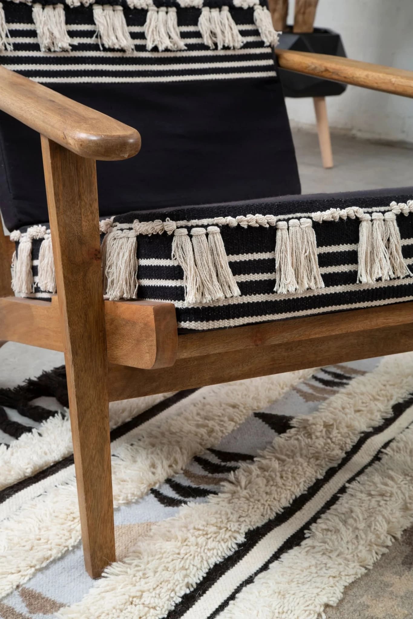 Cefena Black and White Textured Fabric Lounge Chair - Seating, photo 3 of 8
