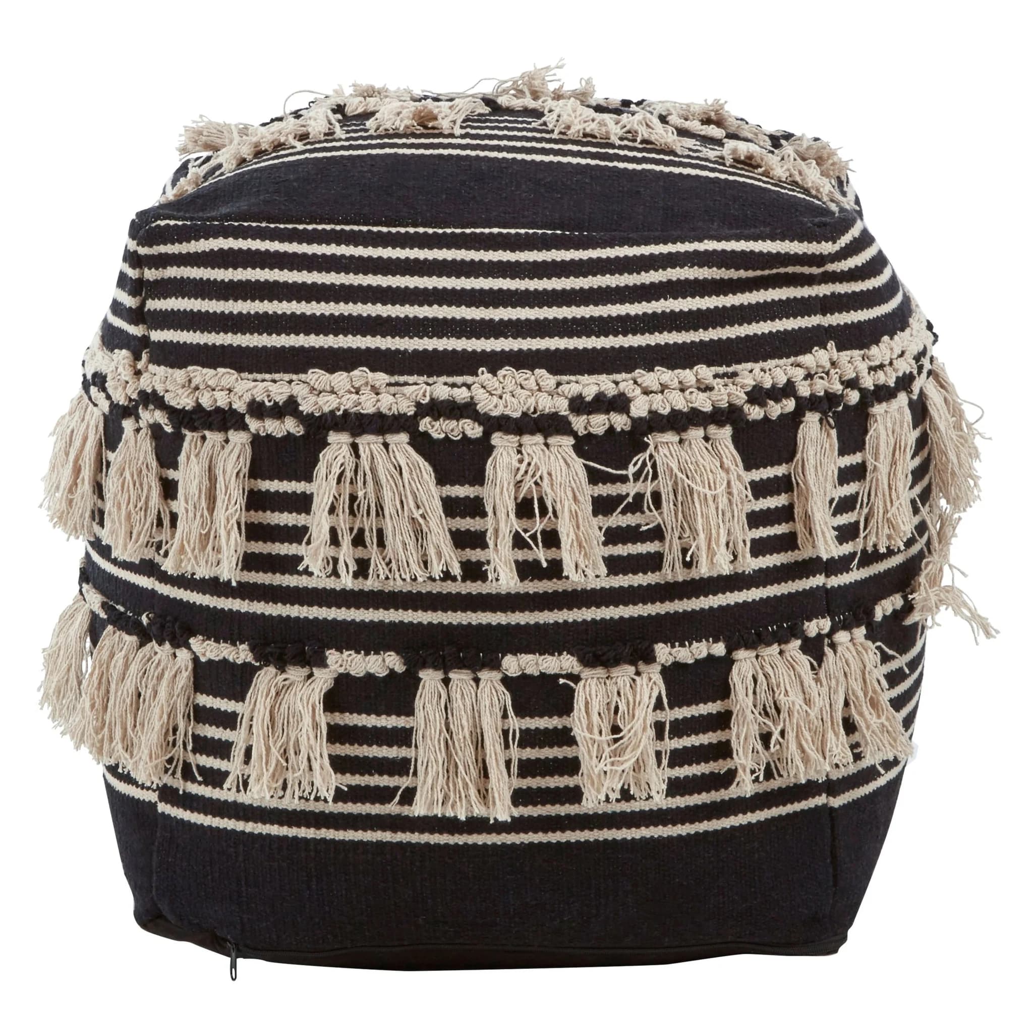 Cefena Black and White Shaggy Pouffe - Decorative, photo 3 of 6