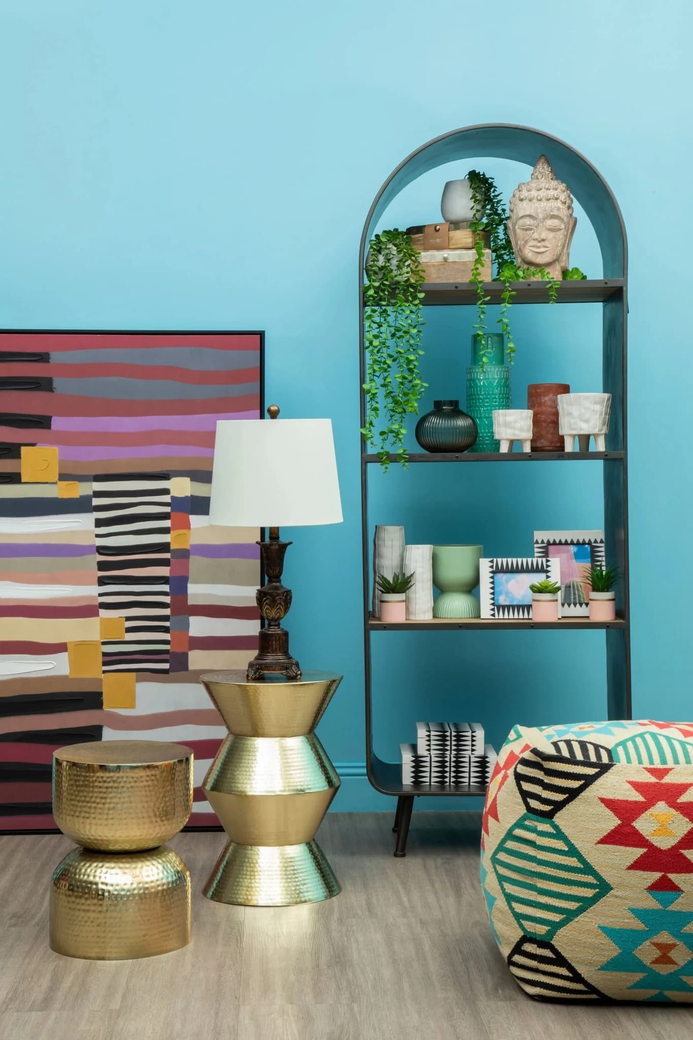 Cefena Multi Colour Kilim Style Pouffe - Decorative, photo 3 of 7