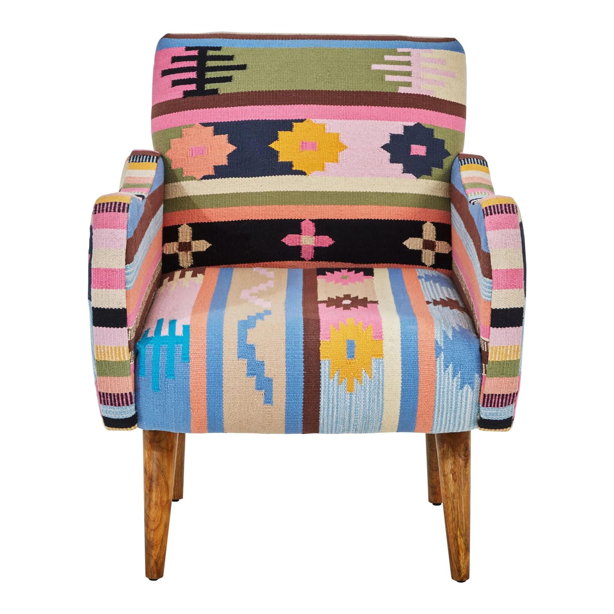 Cefena Multi Colour Kilim Style Fabric Chair With Mango Wood Legs - Seating, photo 6 of 8