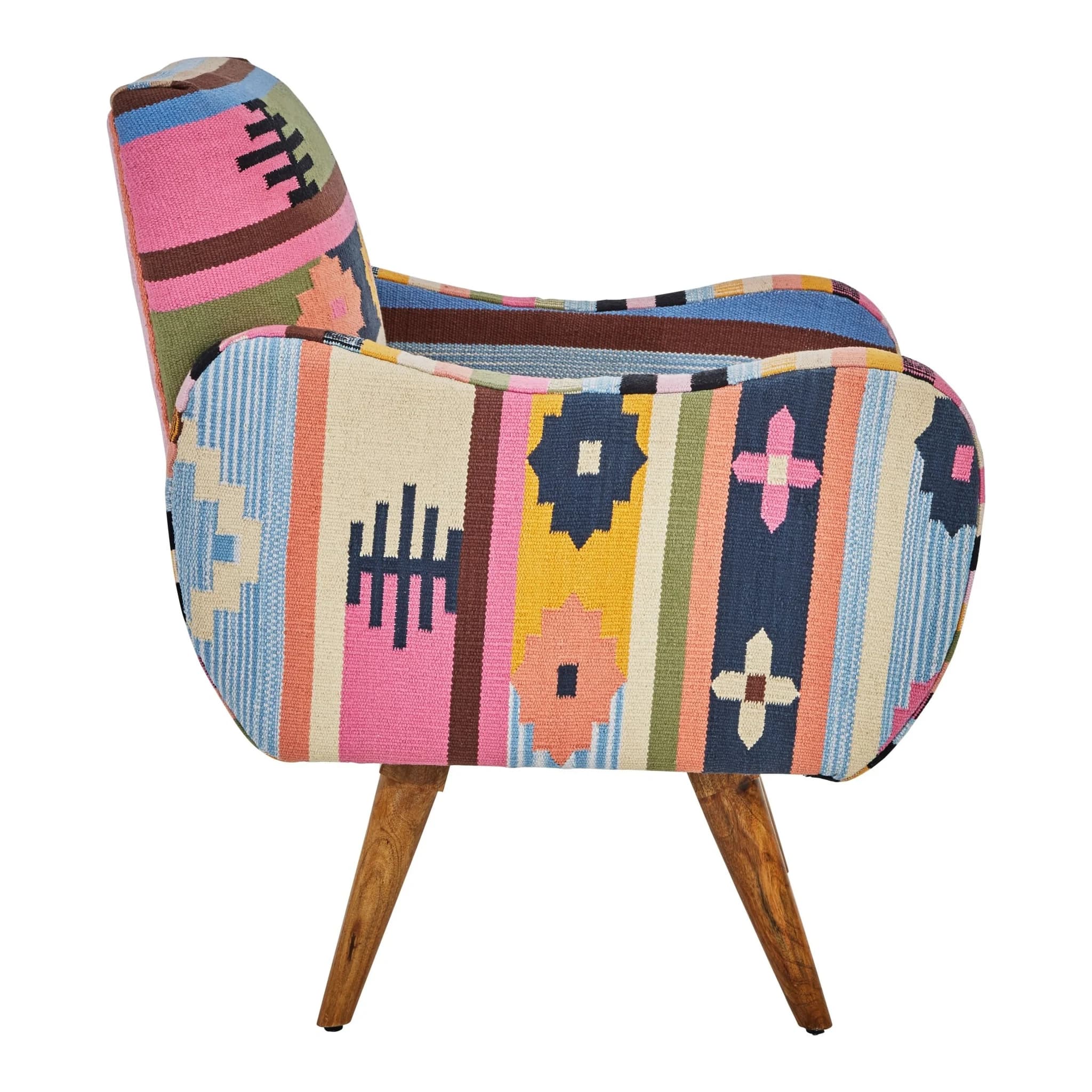 Cefena Multi Colour Kilim Style Fabric Chair With Mango Wood Legs - Seating, photo 5 of 8