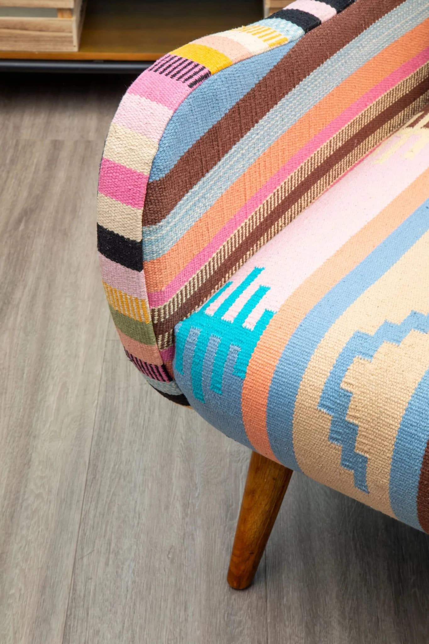 Cefena Multi Colour Kilim Style Fabric Chair With Mango Wood Legs - Seating, photo 3 of 8