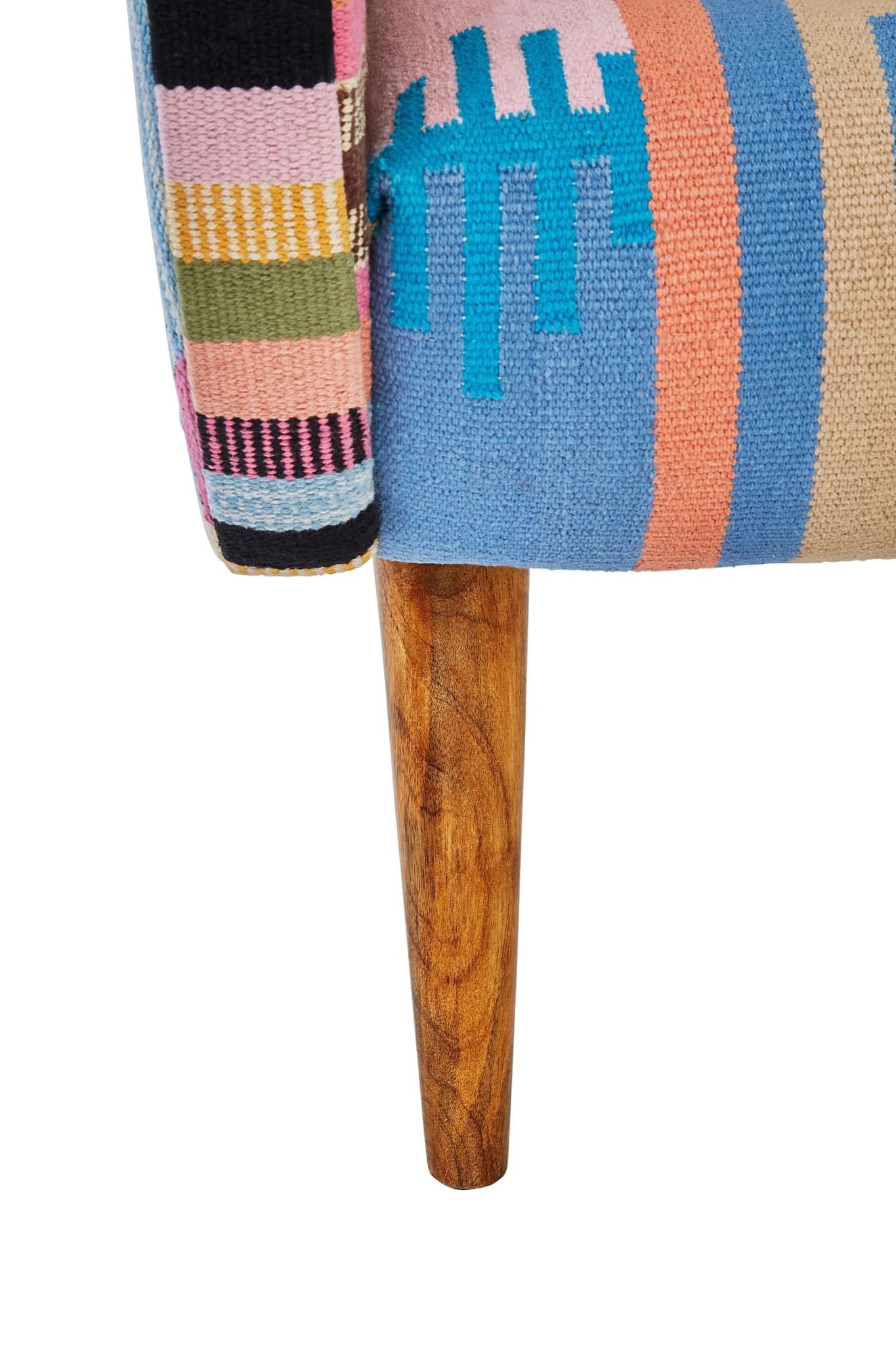 Cefena Multi Colour Kilim Style Fabric Chair With Mango Wood Legs - Seating, photo 8 of 8